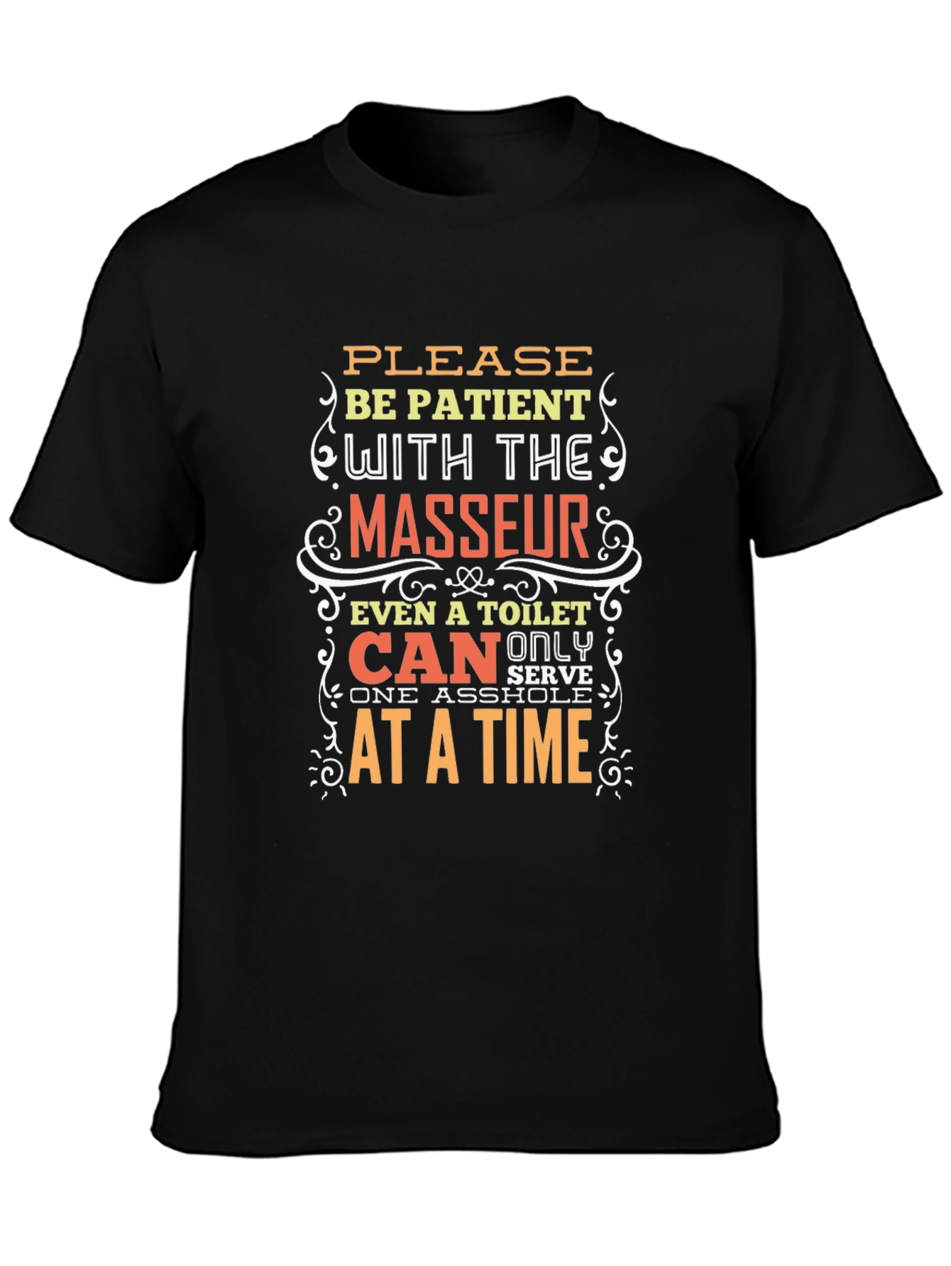 Black Funny Masseur T-Shirt - Be Patient Design view 3