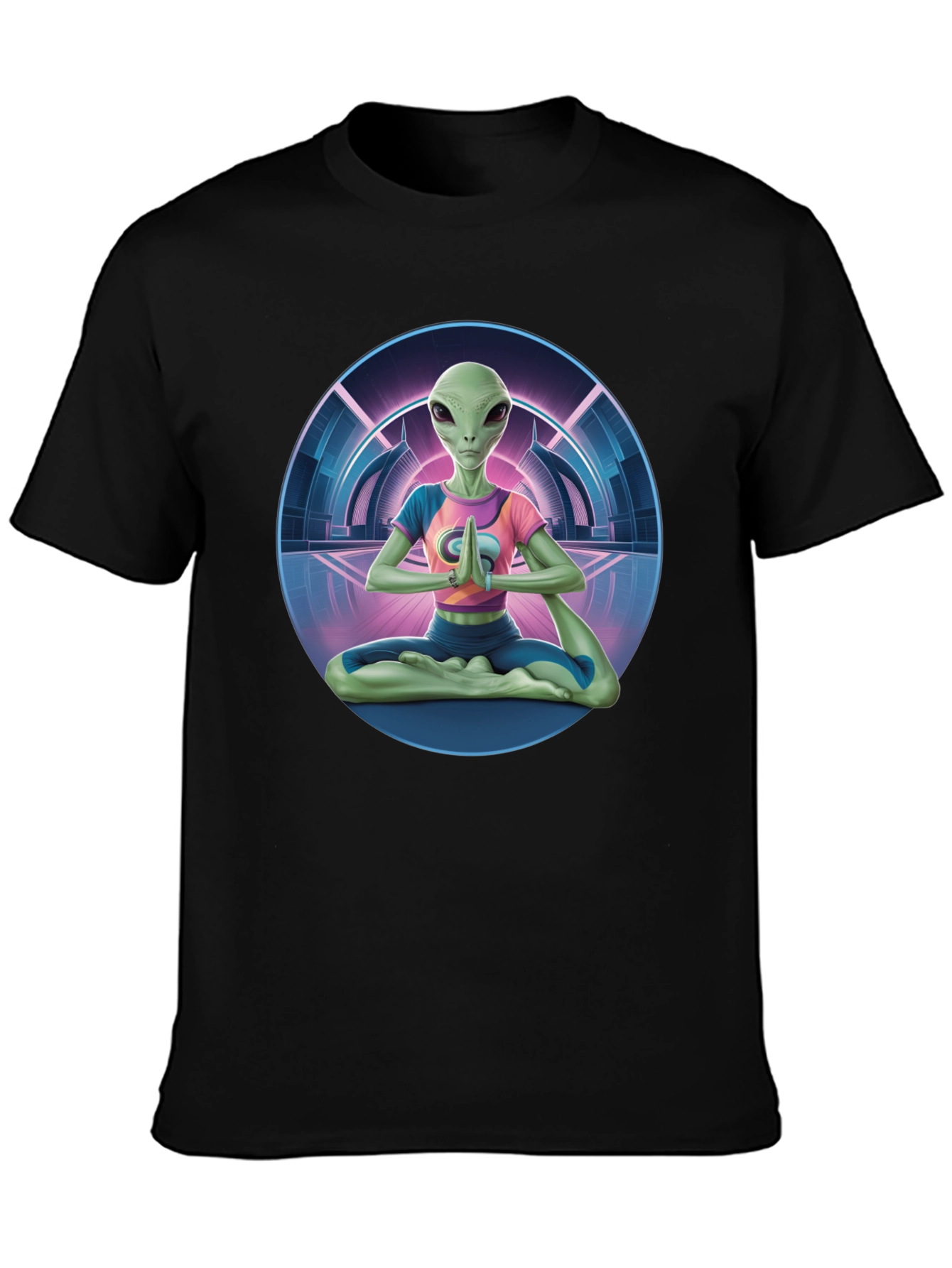 Black Alien Yoga Meditation T-Shirt - Men's Black Graphic Tee view 3