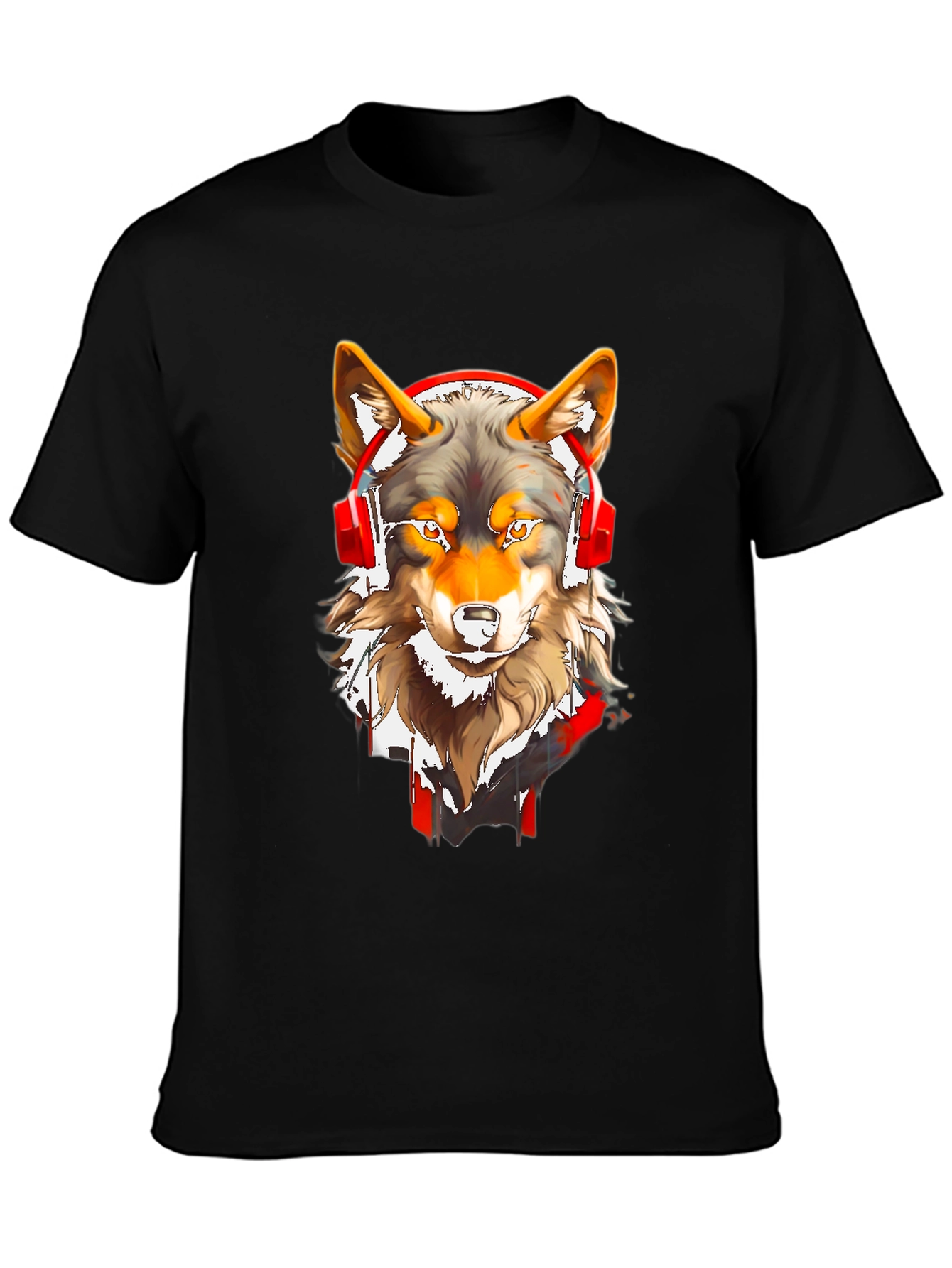 Black Wolf Headphones Graphic Tee view 3