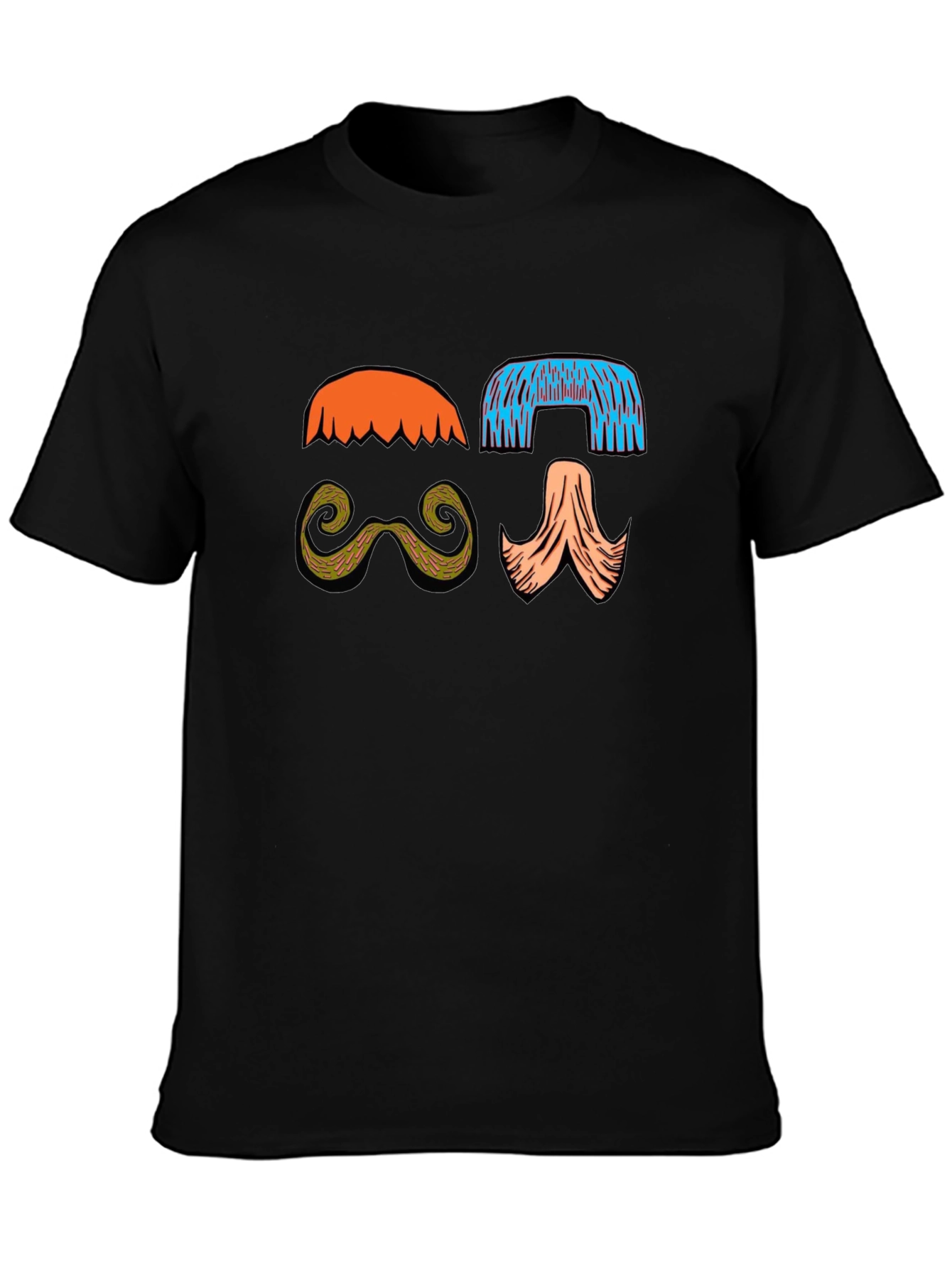 Black Funky Mustache & Wig Graphic Tee view 3