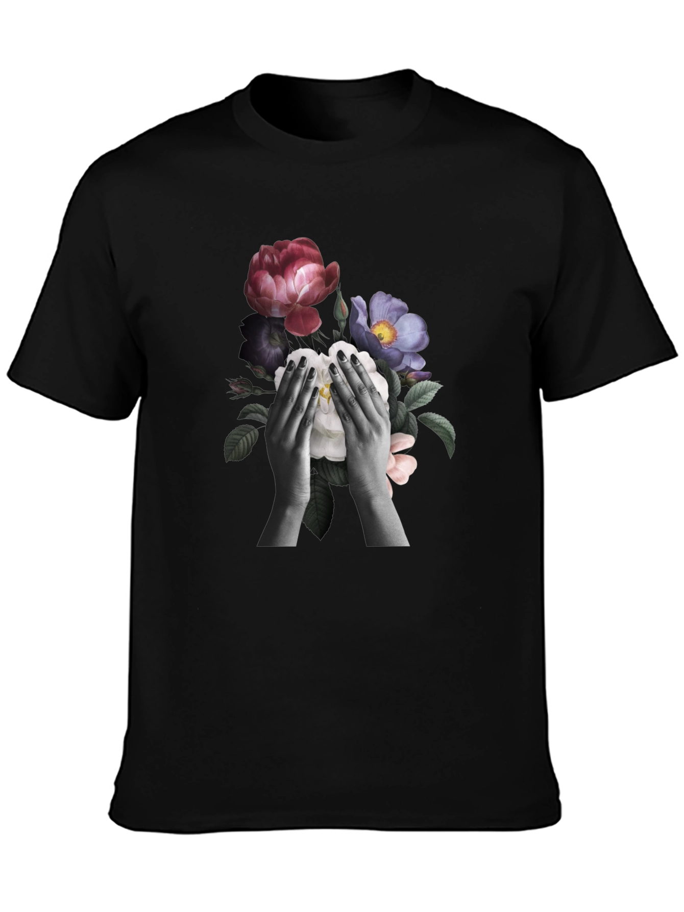 Floral Hands Graphic T-Shirt - Black - 3