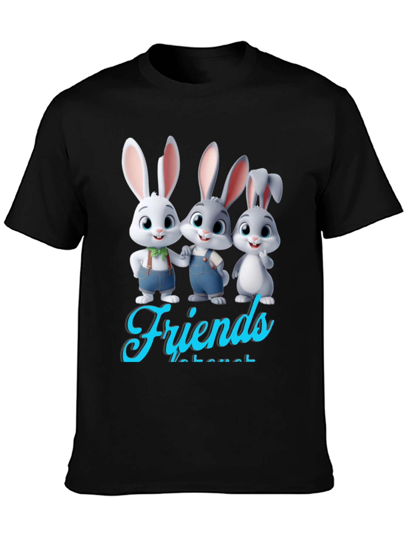 Black Bunny Friends Graphic T-Shirt - Cute Cartoon Rabbits view 3