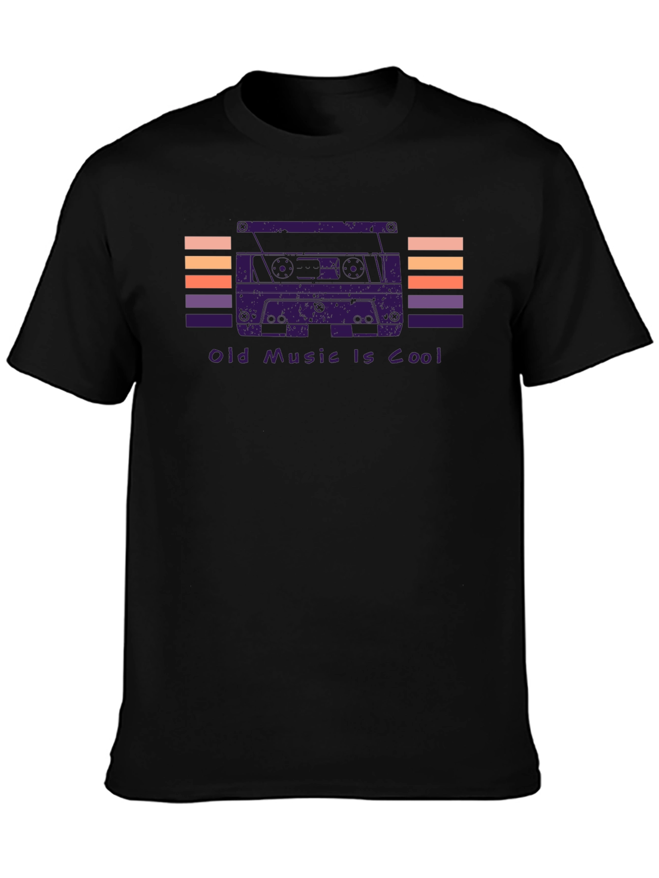 Black Retro Cassette Tape Graphic T-Shirt - Old Music Is Cool Tee view 3
