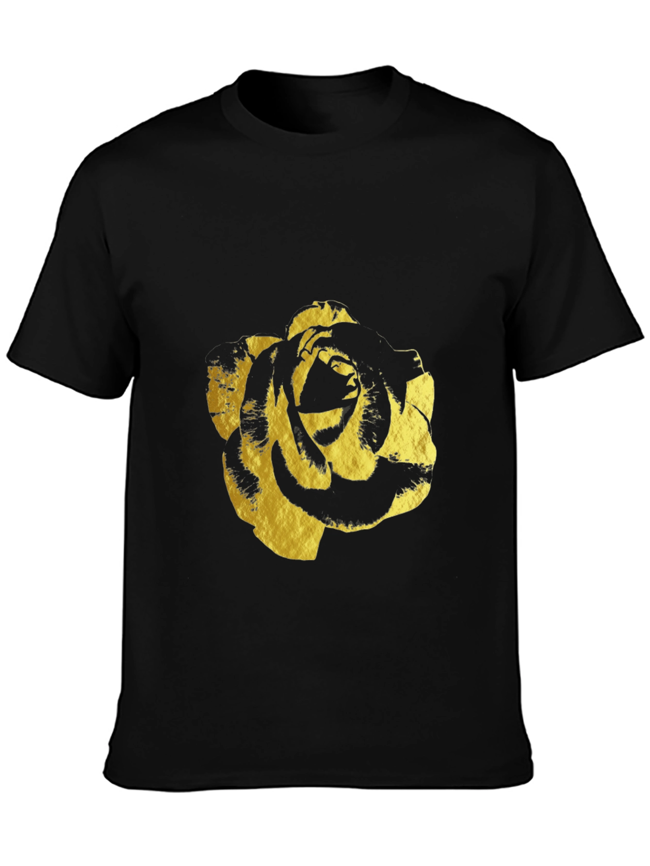 Black Black T-Shirt with Gold Rose Print - Modern & Stylish view 3