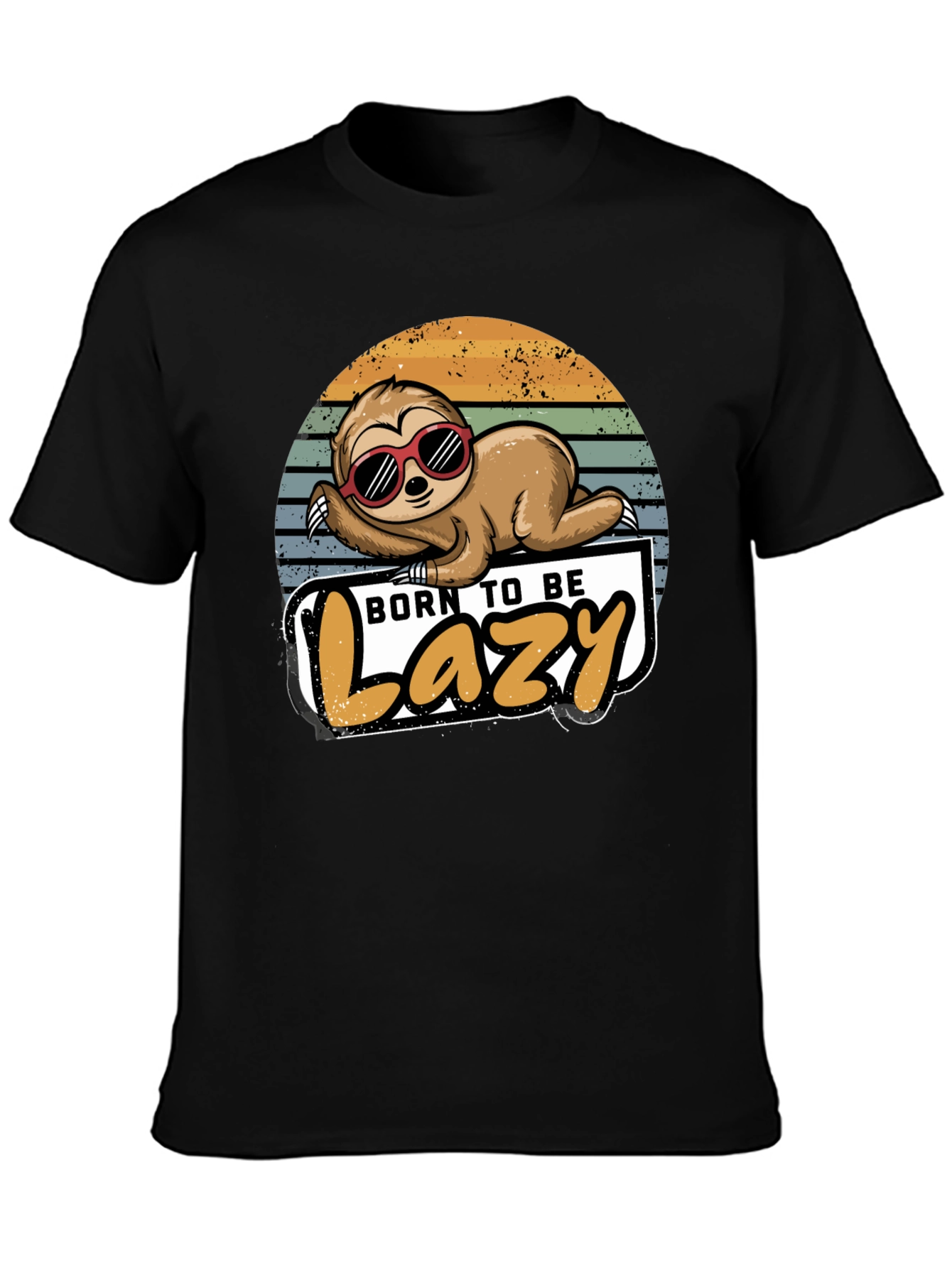 Black Born to Be Lazy Sloth Graphic T-Shirt view 3