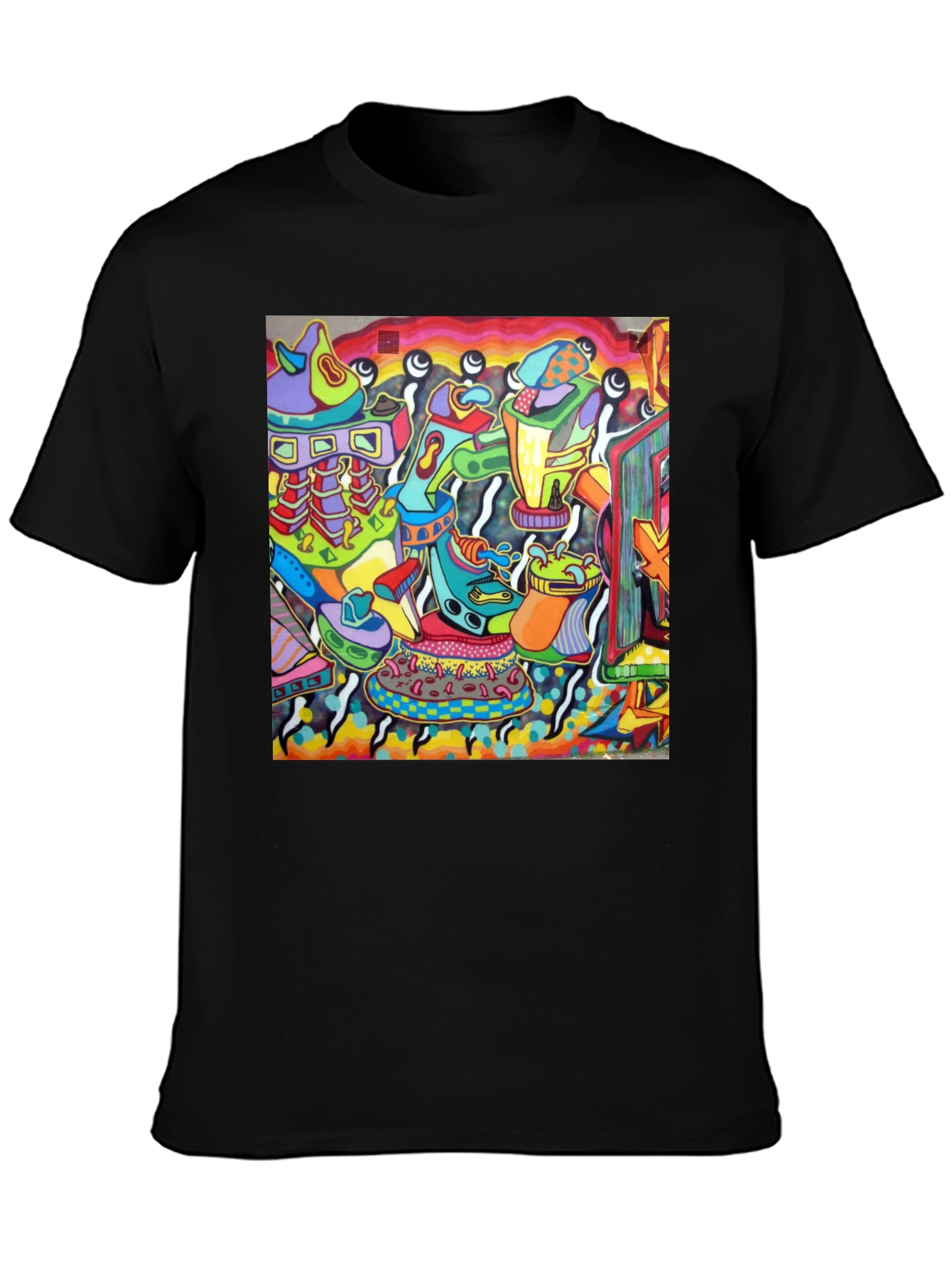 Black Abstract Art Graphic Black T-Shirt view 3
