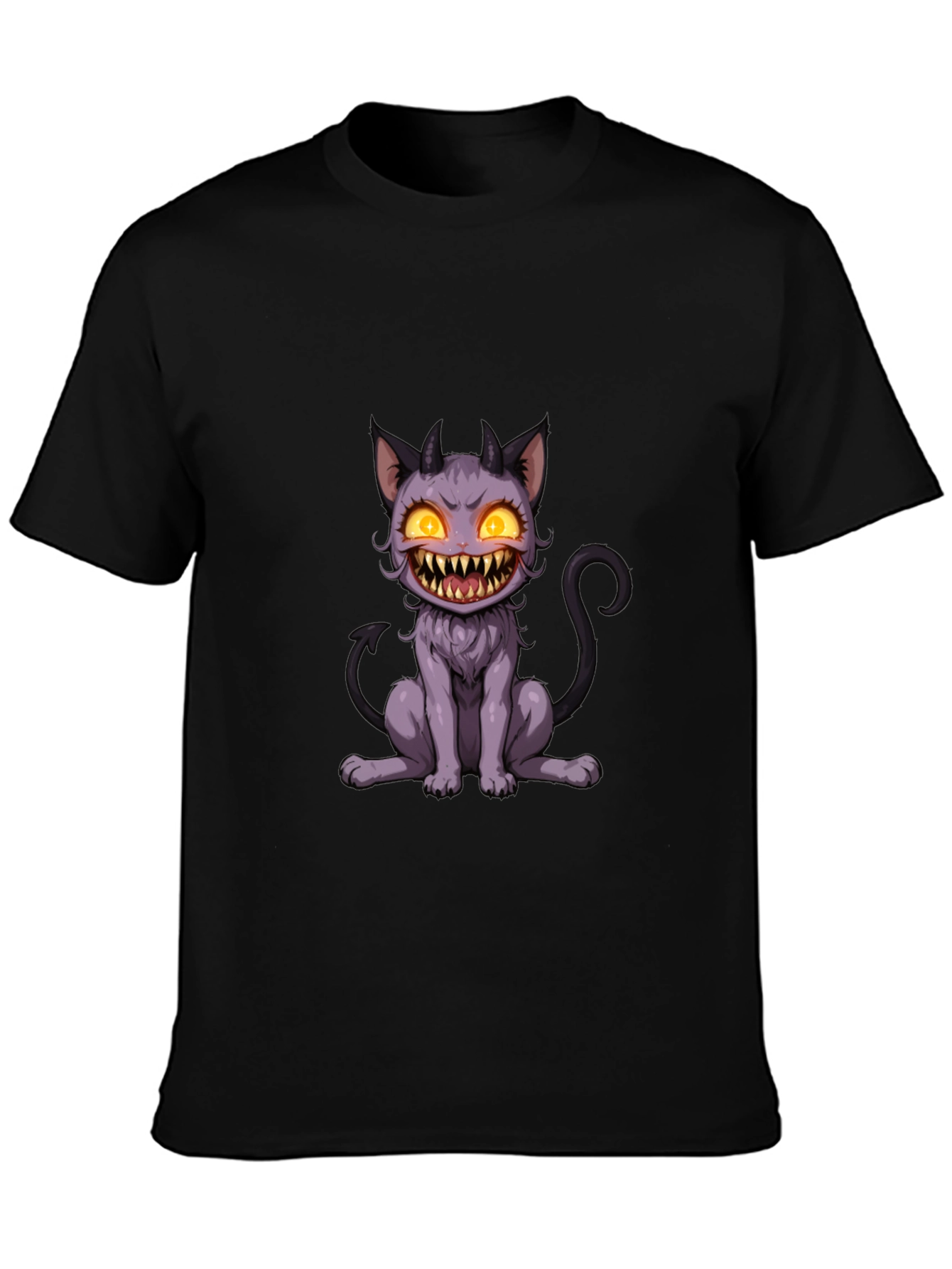 Black Monster Cat Graphic Tee - Black Cotton T-Shirt view 3