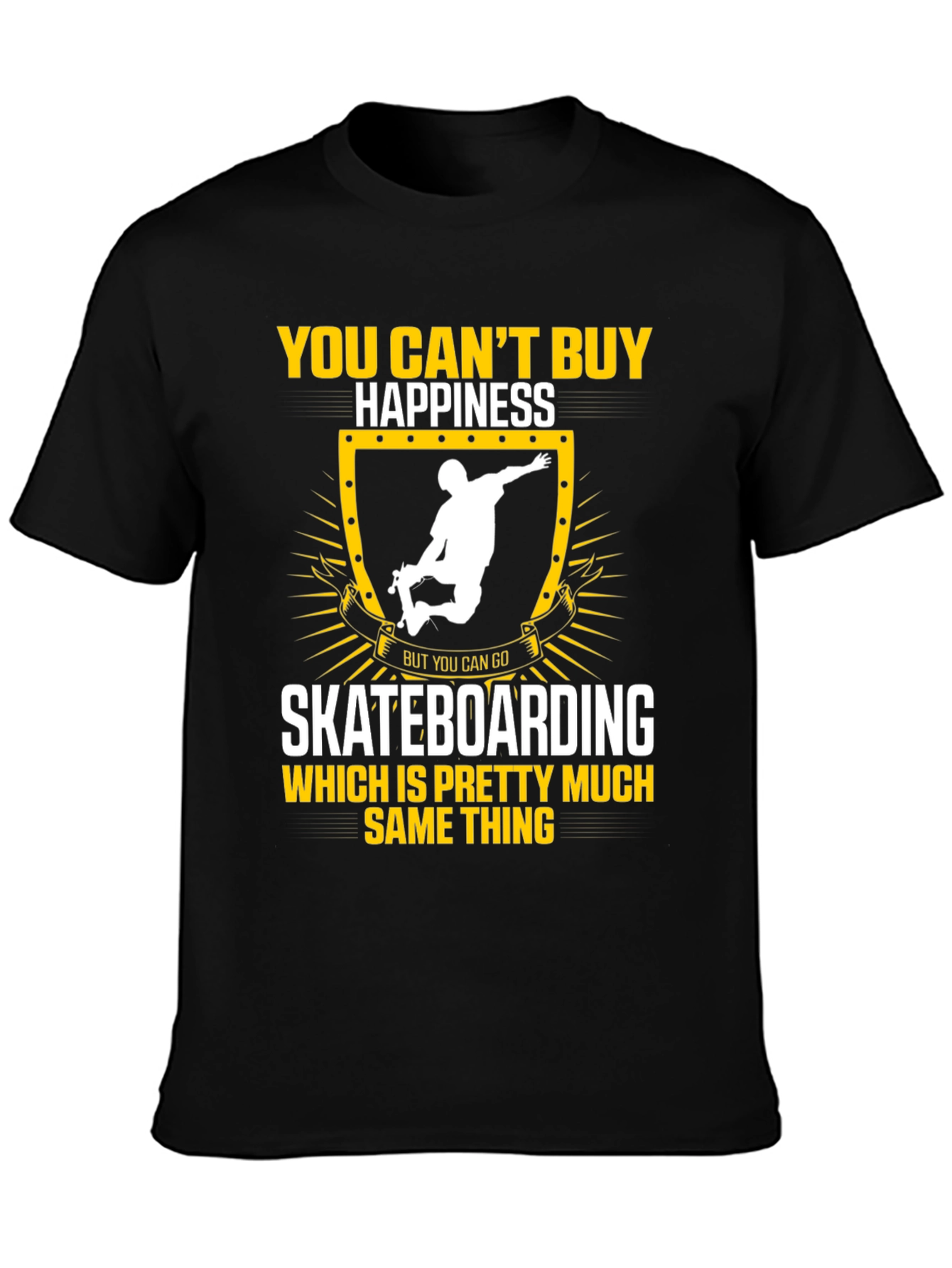 Black Skateboarding Happiness T-Shirt view 3