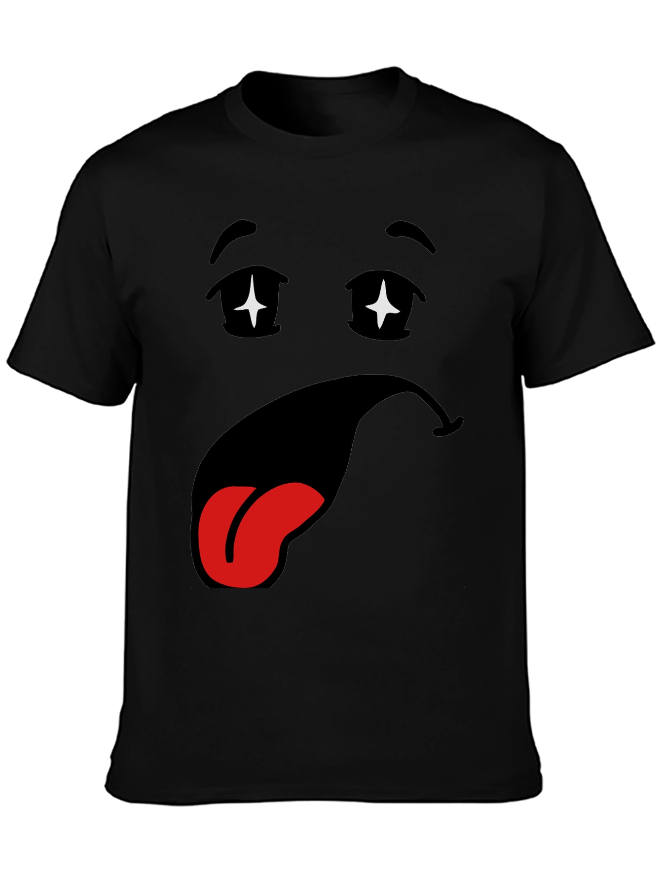Black Funny Cartoon Face Black T-Shirt view 3