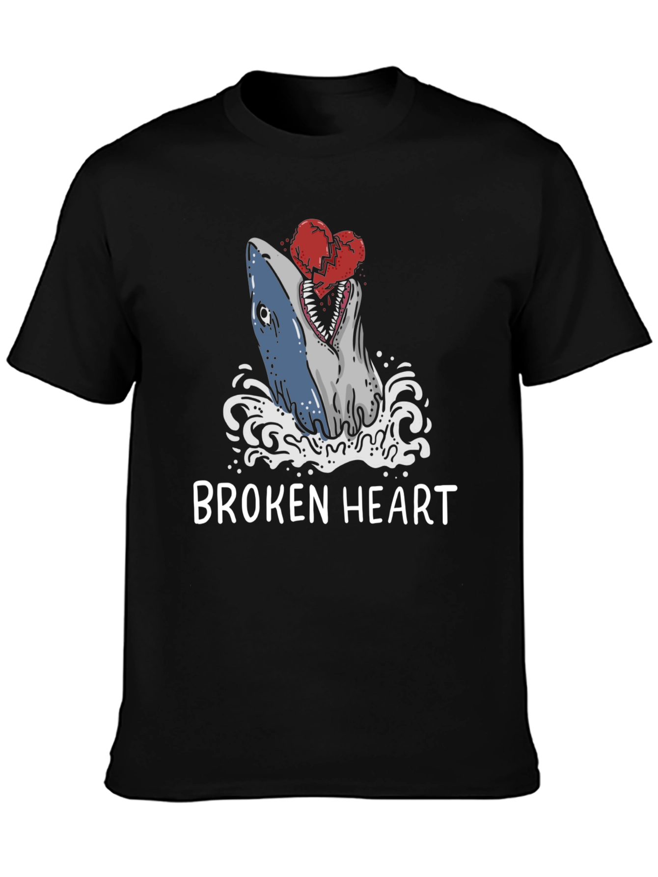Black Broken Heart Shark T-Shirt - Novelty Graphic Tee view 3