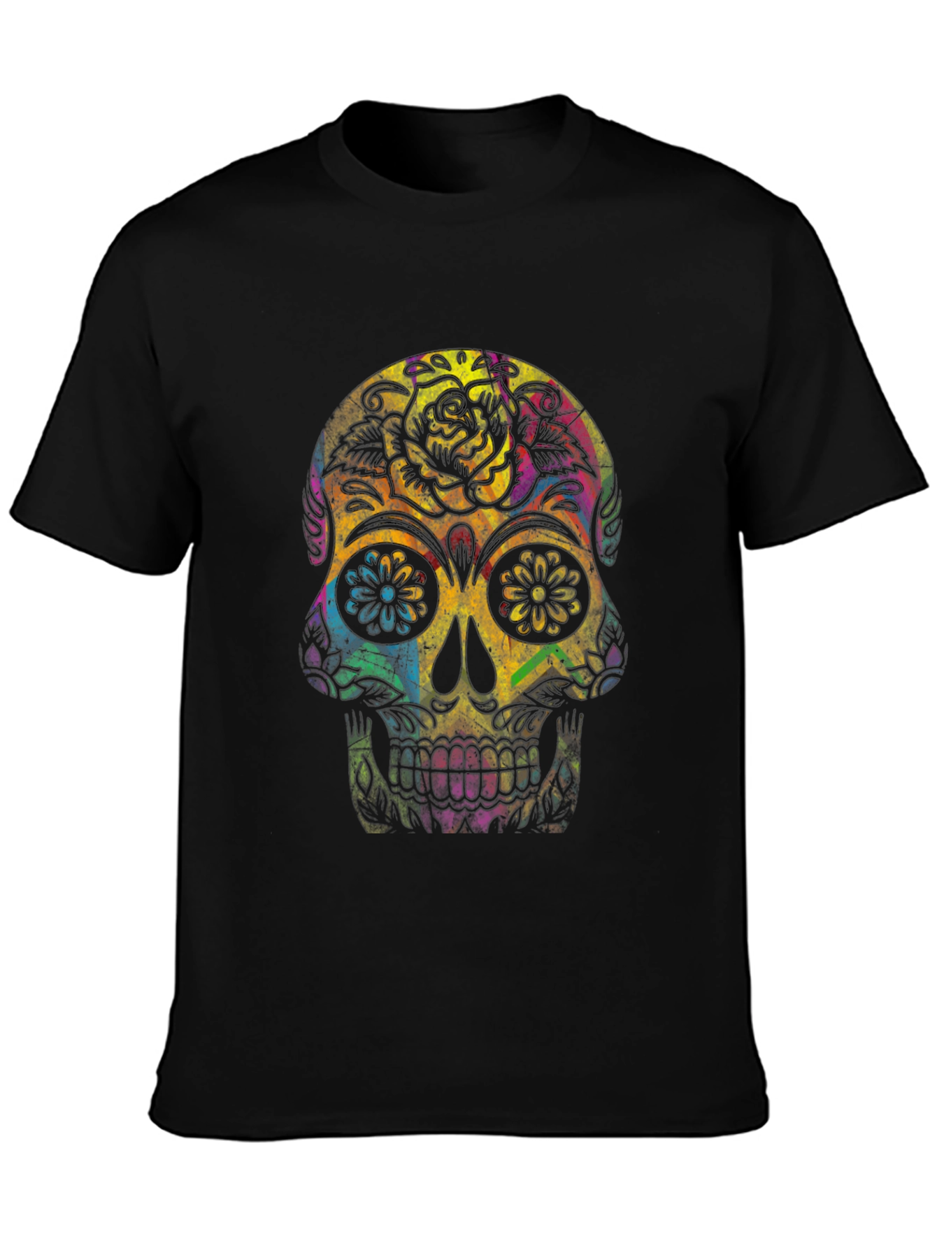 Black Colorful Sugar Skull Graphic Tee view 3
