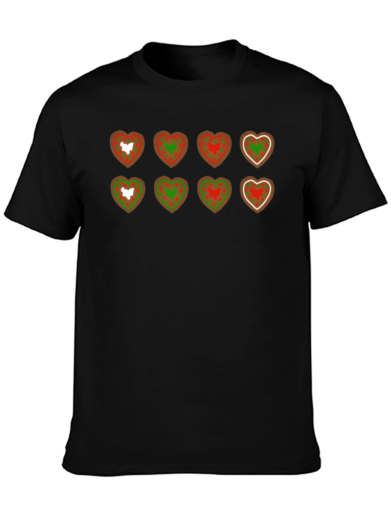 Black Heart Cookie Pattern Black T-Shirt view 3