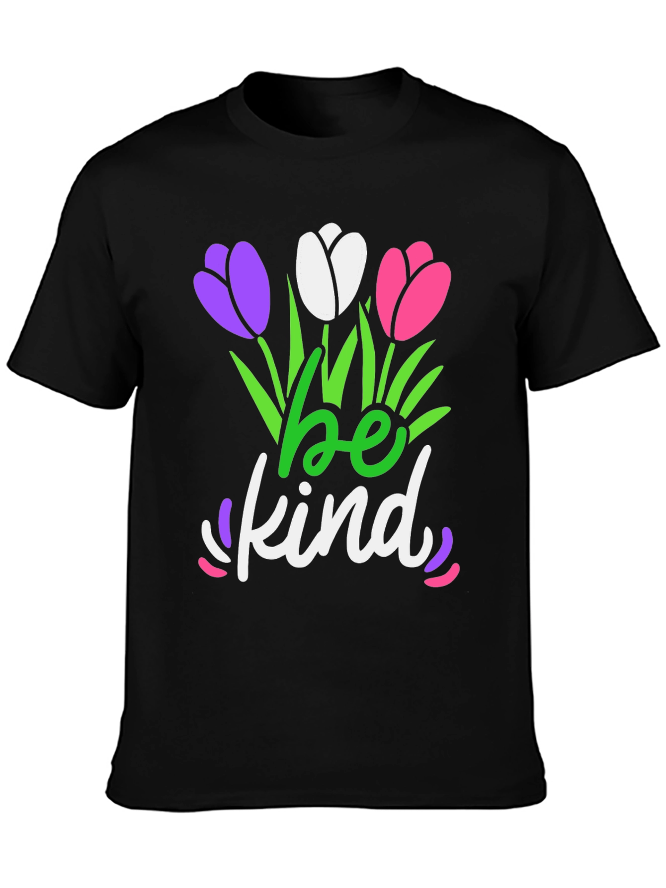 Black Be Kind T-Shirt - Floral Design - Black Tee view 3