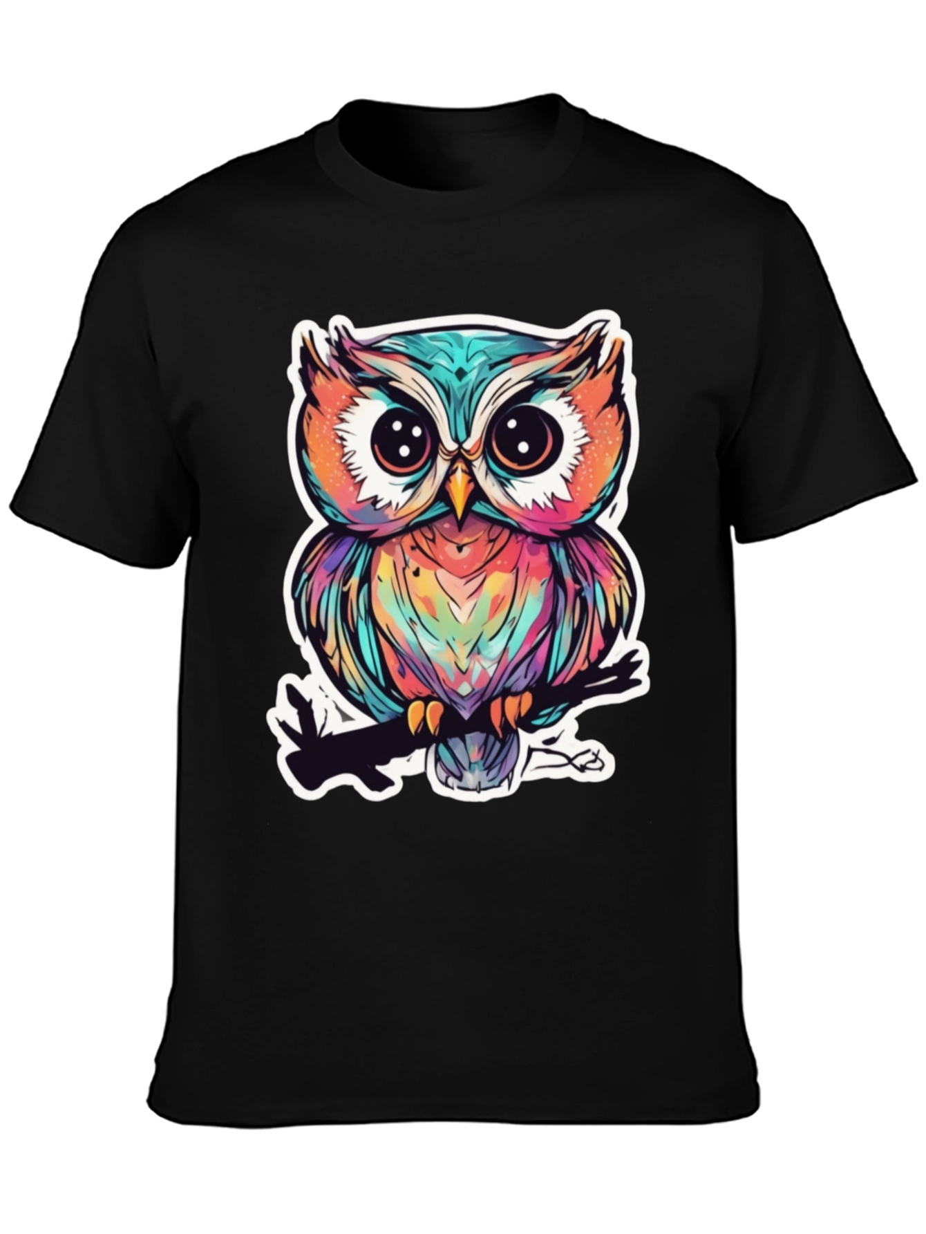 Black Colorful Owl Graphic Tee - Unique Bird Design view 3