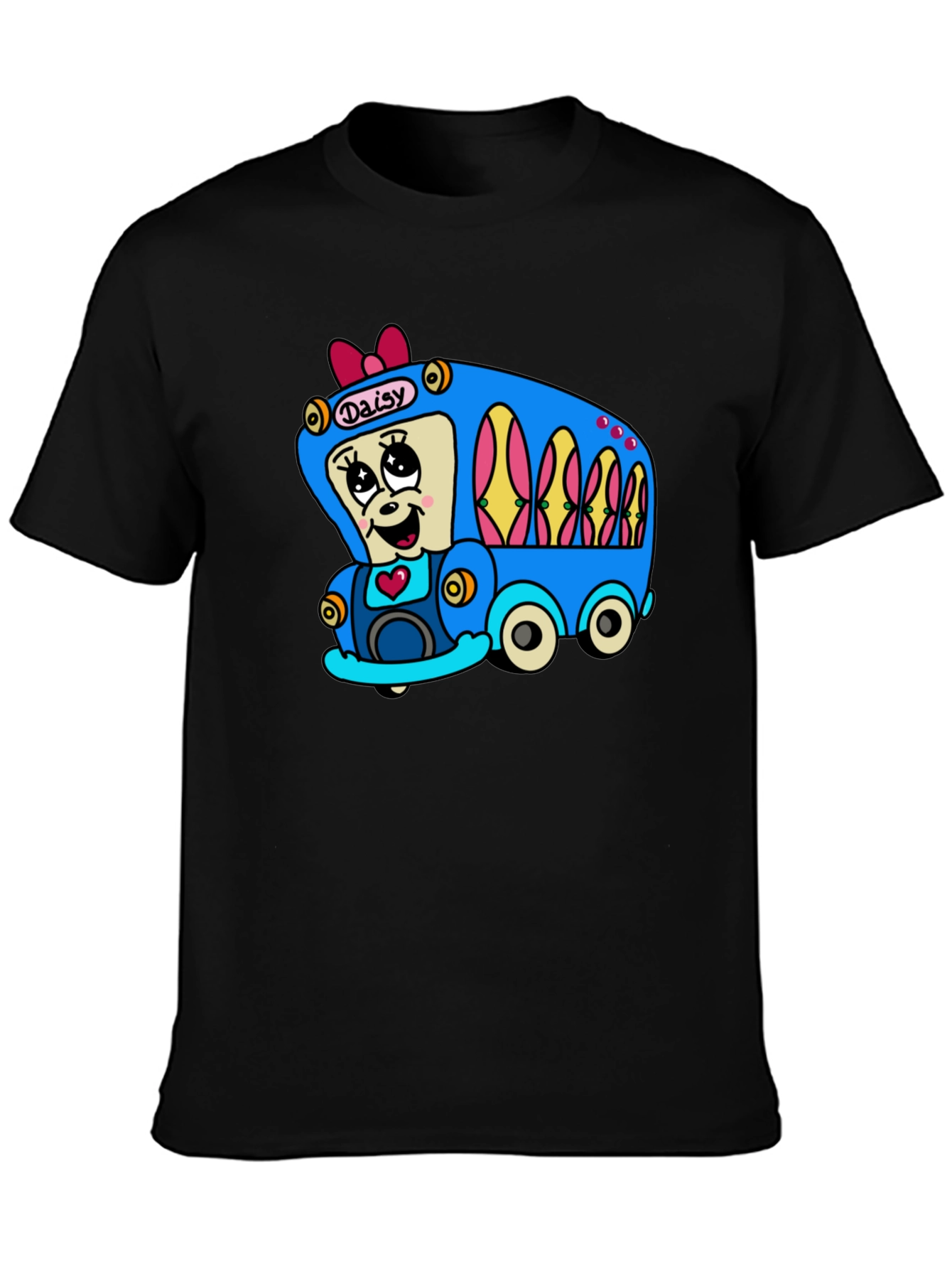 Black Daisy Bus Cartoon T-Shirt - Fun & Unique Graphic Tee view 3