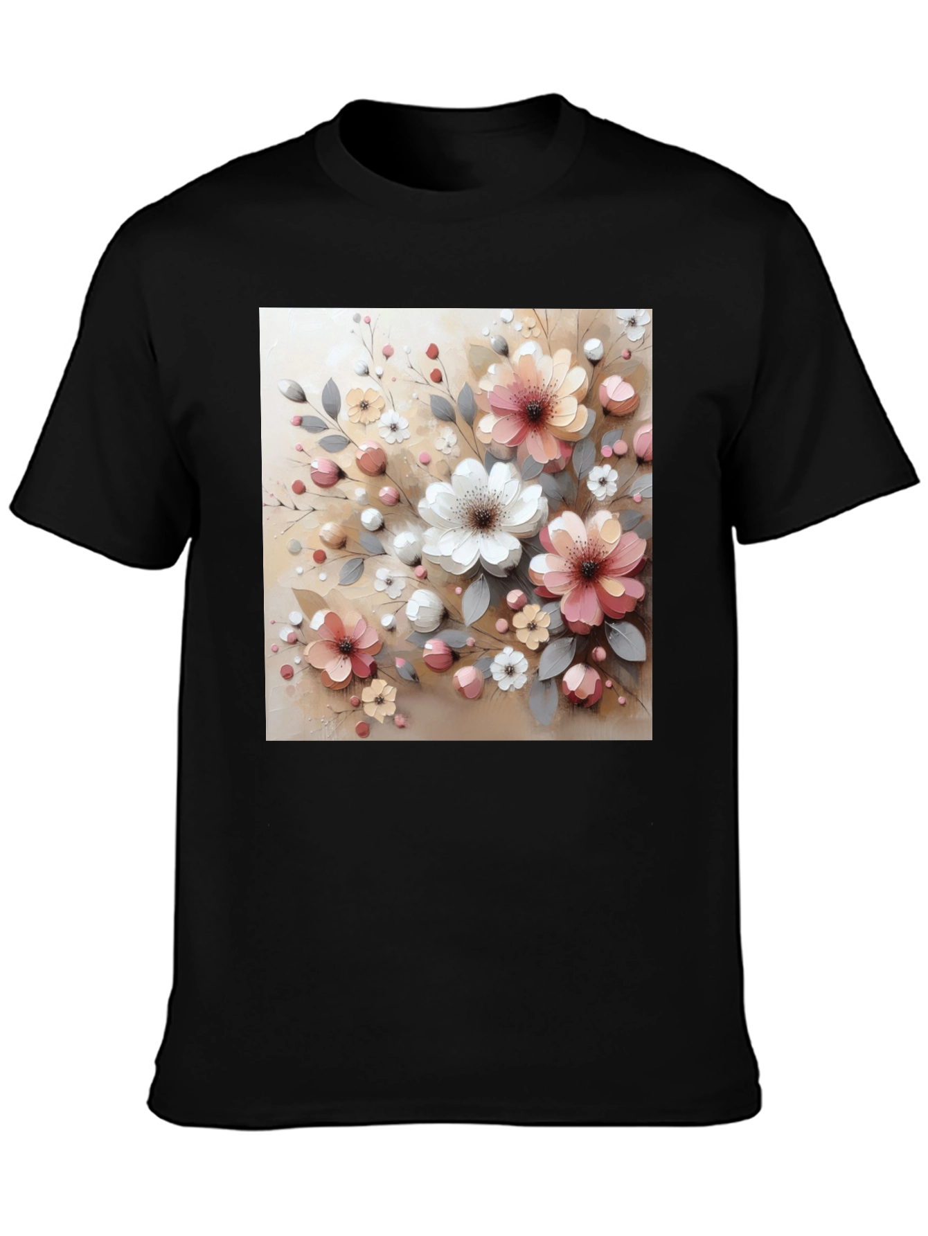 Black Floral Print Black T-Shirt - Stylish & Comfortable view 3