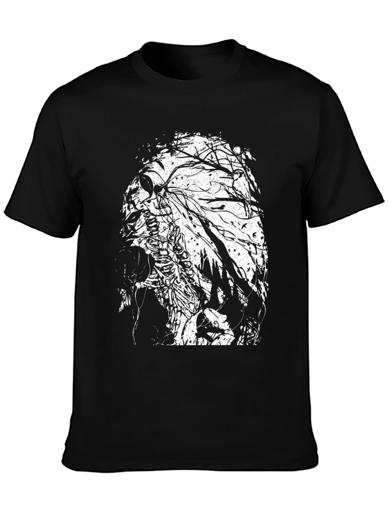 Black Skull & Tree Branch Graphic Black T-Shirt view 3
