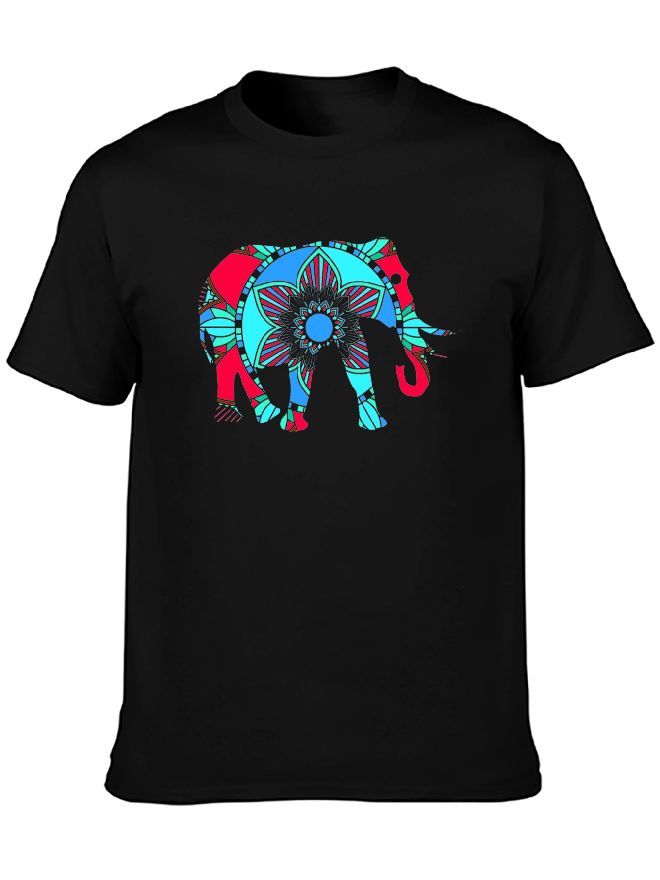 Black Elephant Mandala Graphic T-Shirt view 3