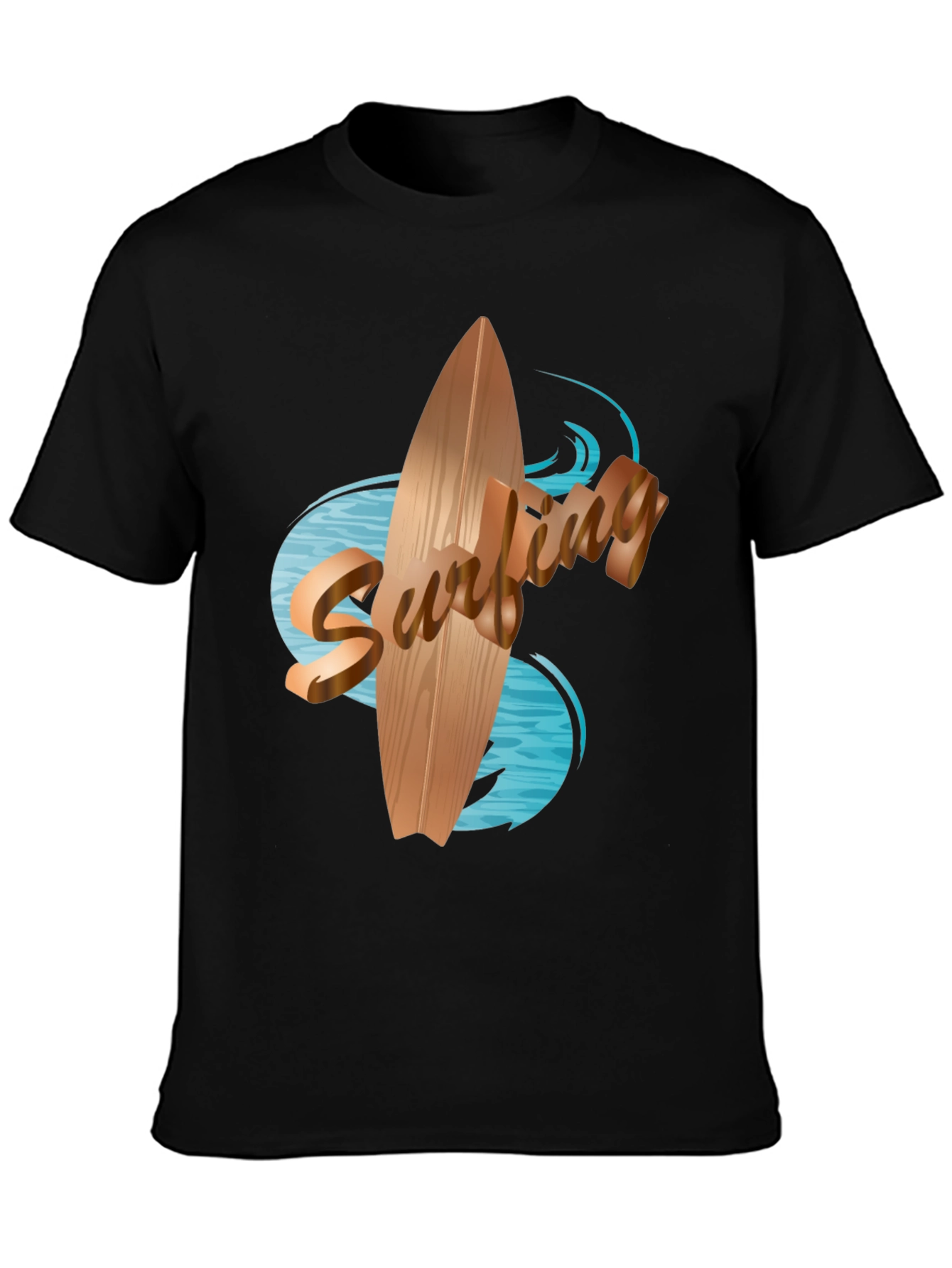 Black Surfboard Graphic Tee - Black Cotton Blend view 3