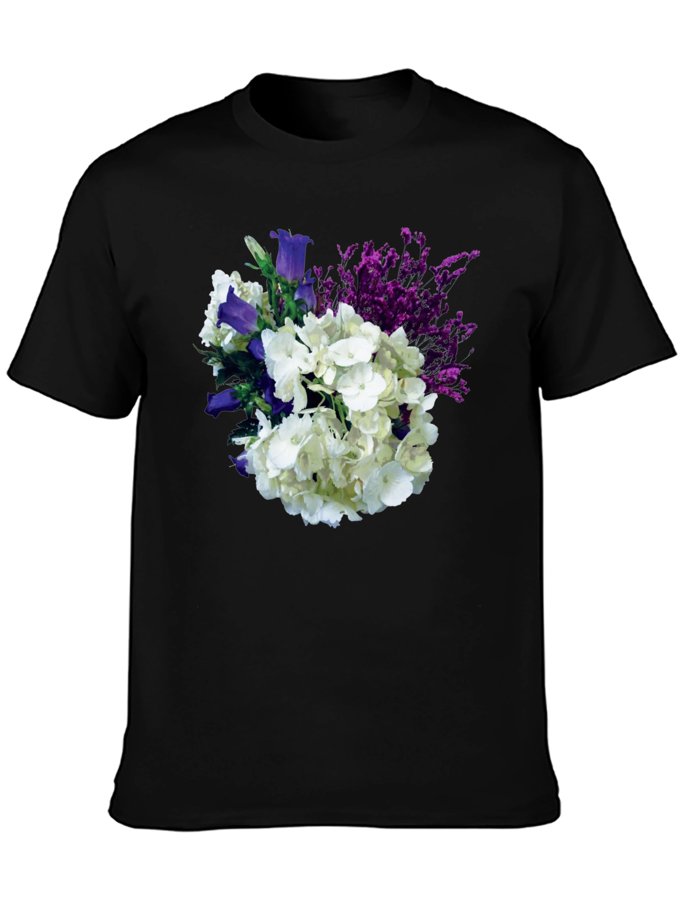 Black Floral Bouquet T-Shirt - Black Cotton Tee view 3
