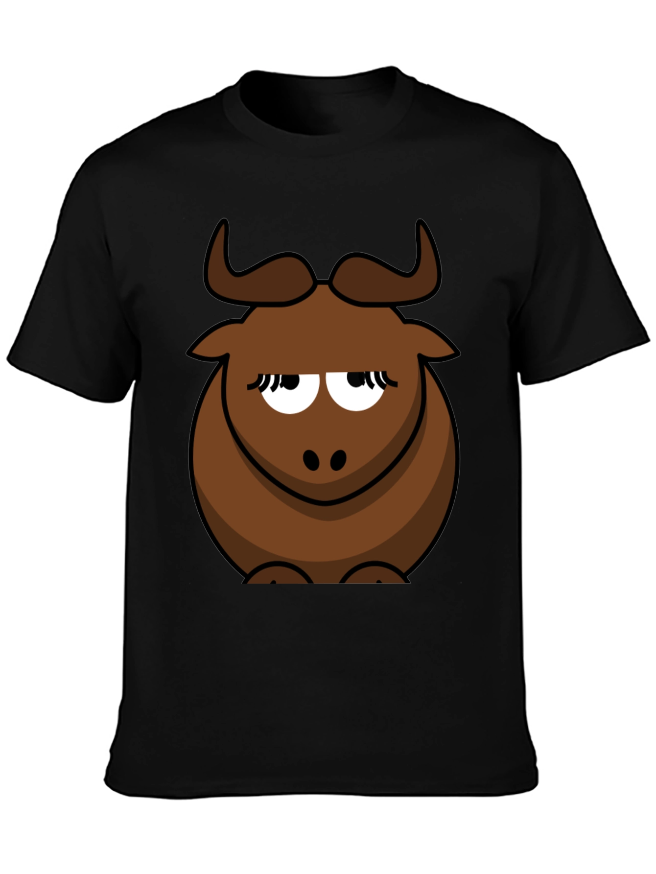 Black Funny Cartoon Bull Graphic T-Shirt - Unisex Black Tee view 3