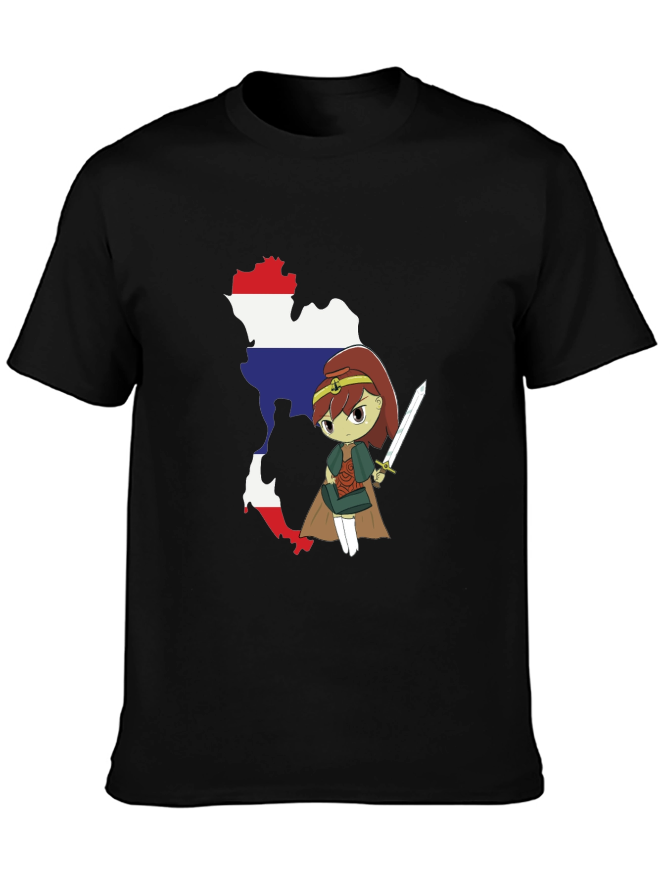 Black Thailand Flag Anime Girl Black T-Shirt view 3