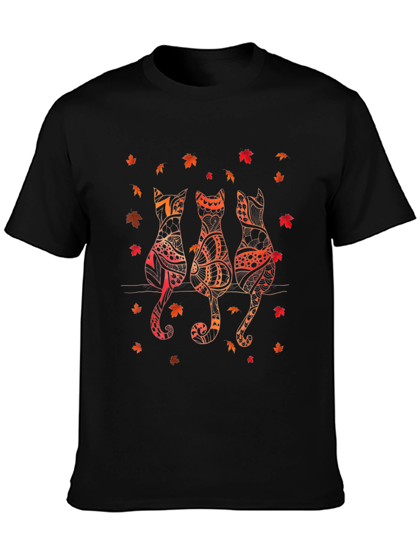 Black Fall Cats Graphic Tee - Autumn Style view 3