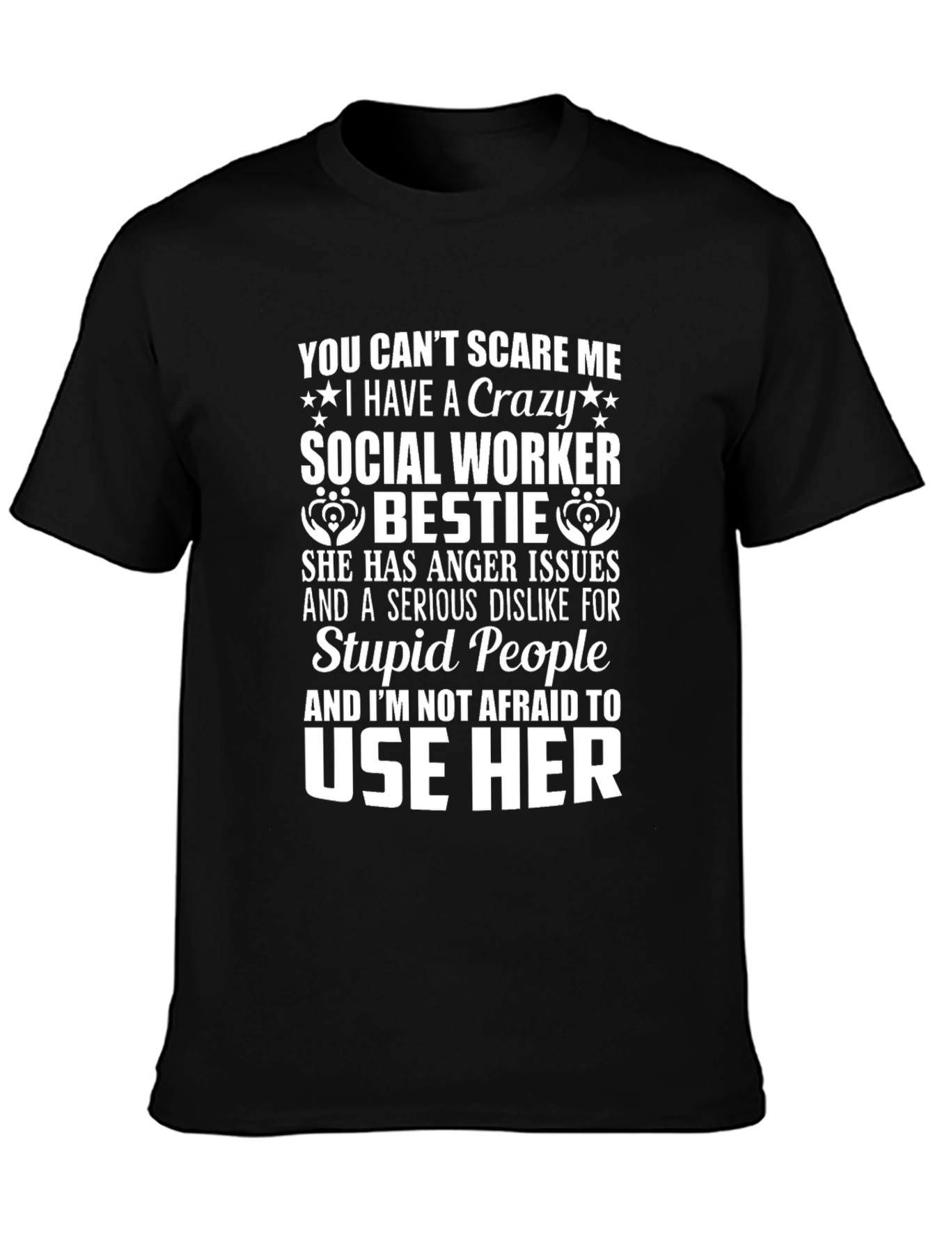 Black Crazy Social Worker Bestie Graphic T-Shirt view 3