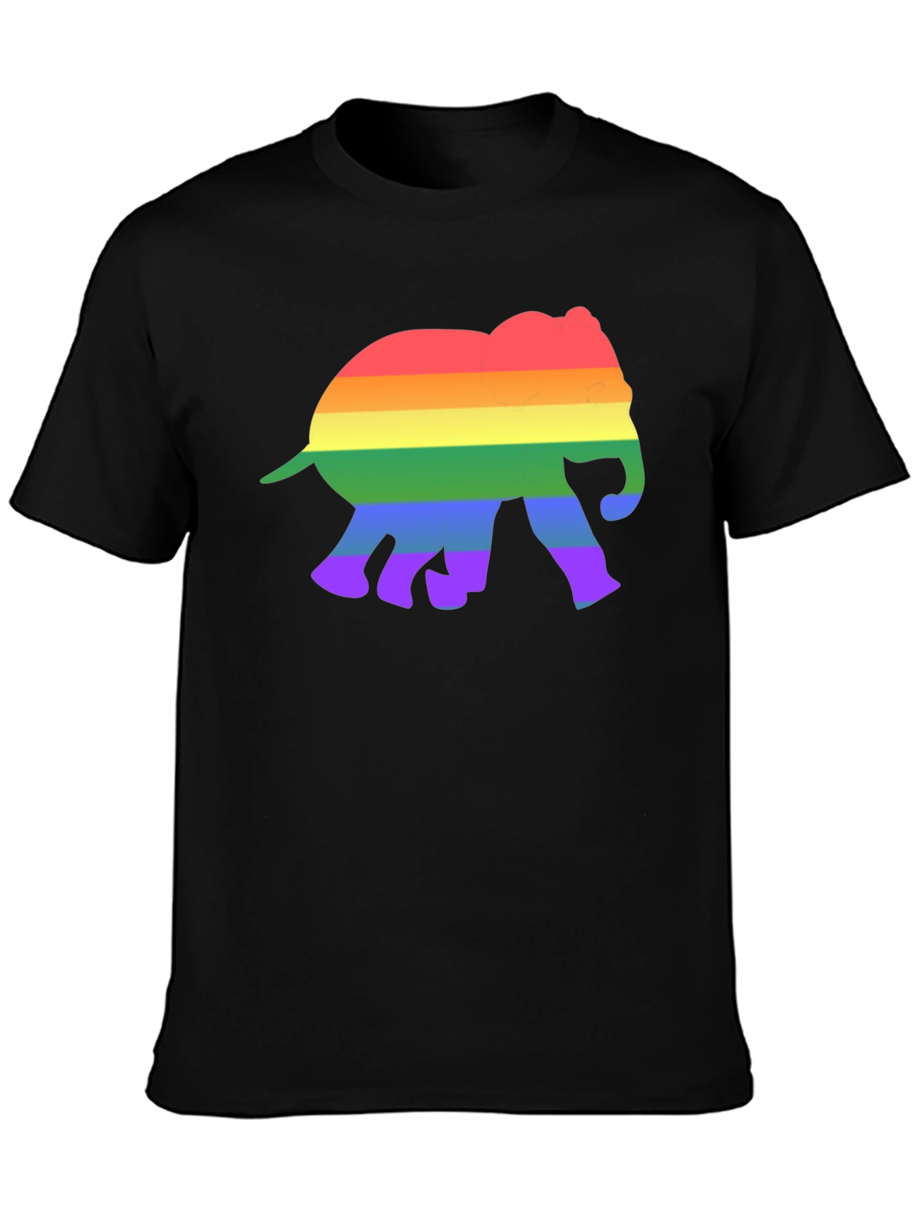 Black Rainbow Elephant Graphic Tee - Black Cotton T-Shirt view 3