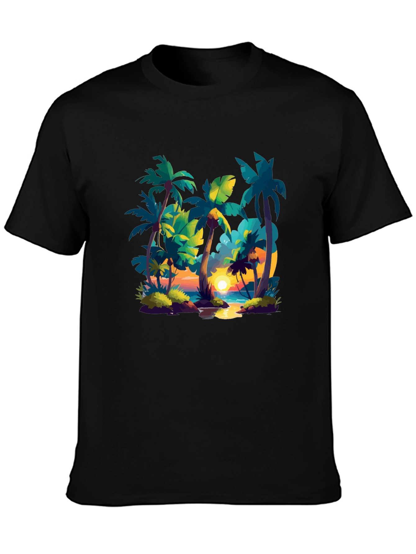 Black Tropical Sunset Tee - Island Vibes view 3