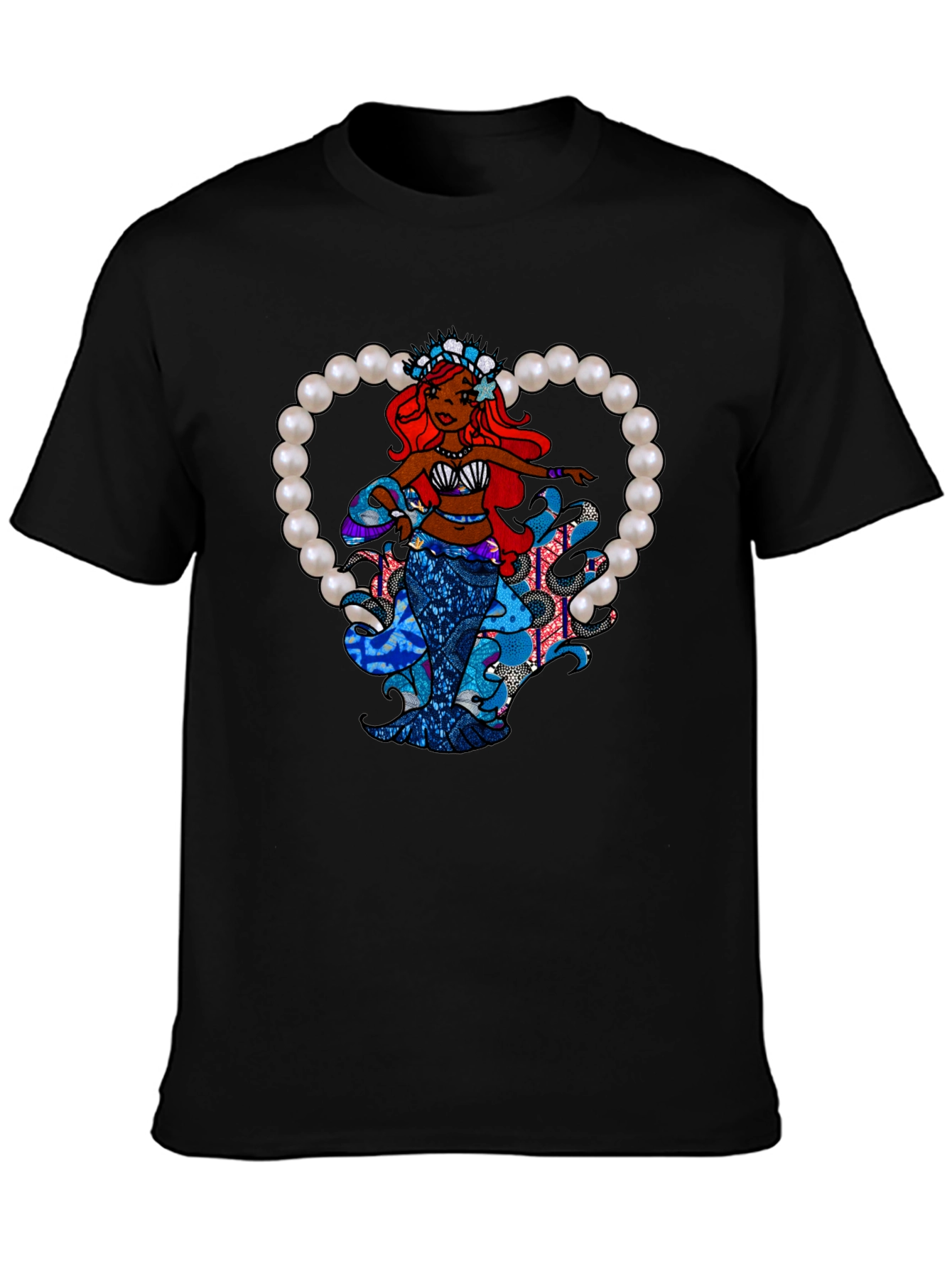 Black Mermaid Pearl Heart Graphic Tee view 3