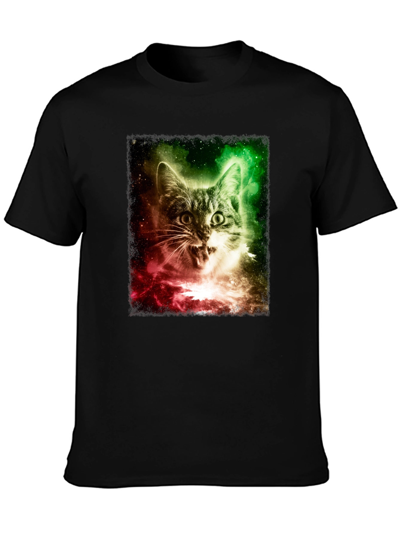Black Galaxy Cat Graphic Tee - Men's Black T-Shirt view 3