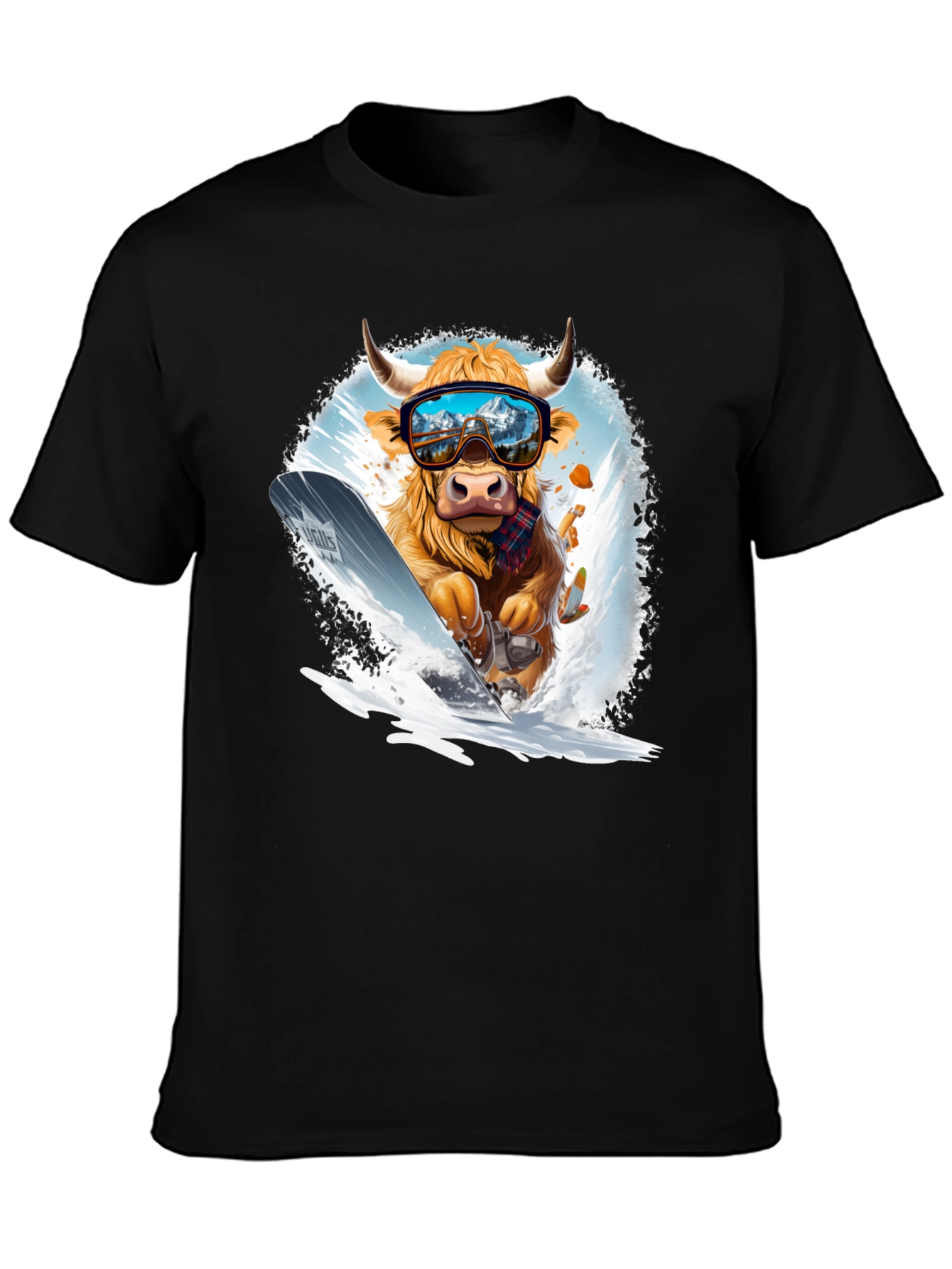 Black Skiing Cow Graphic Tee view 3