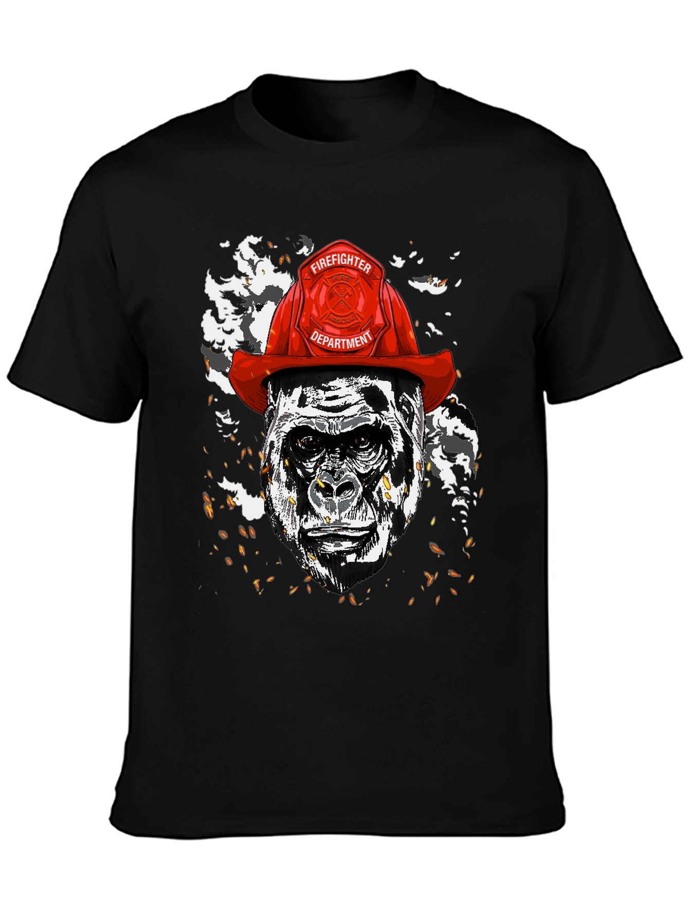 Black Gorilla Firefighter Graphic T-Shirt - Novelty Design view 3