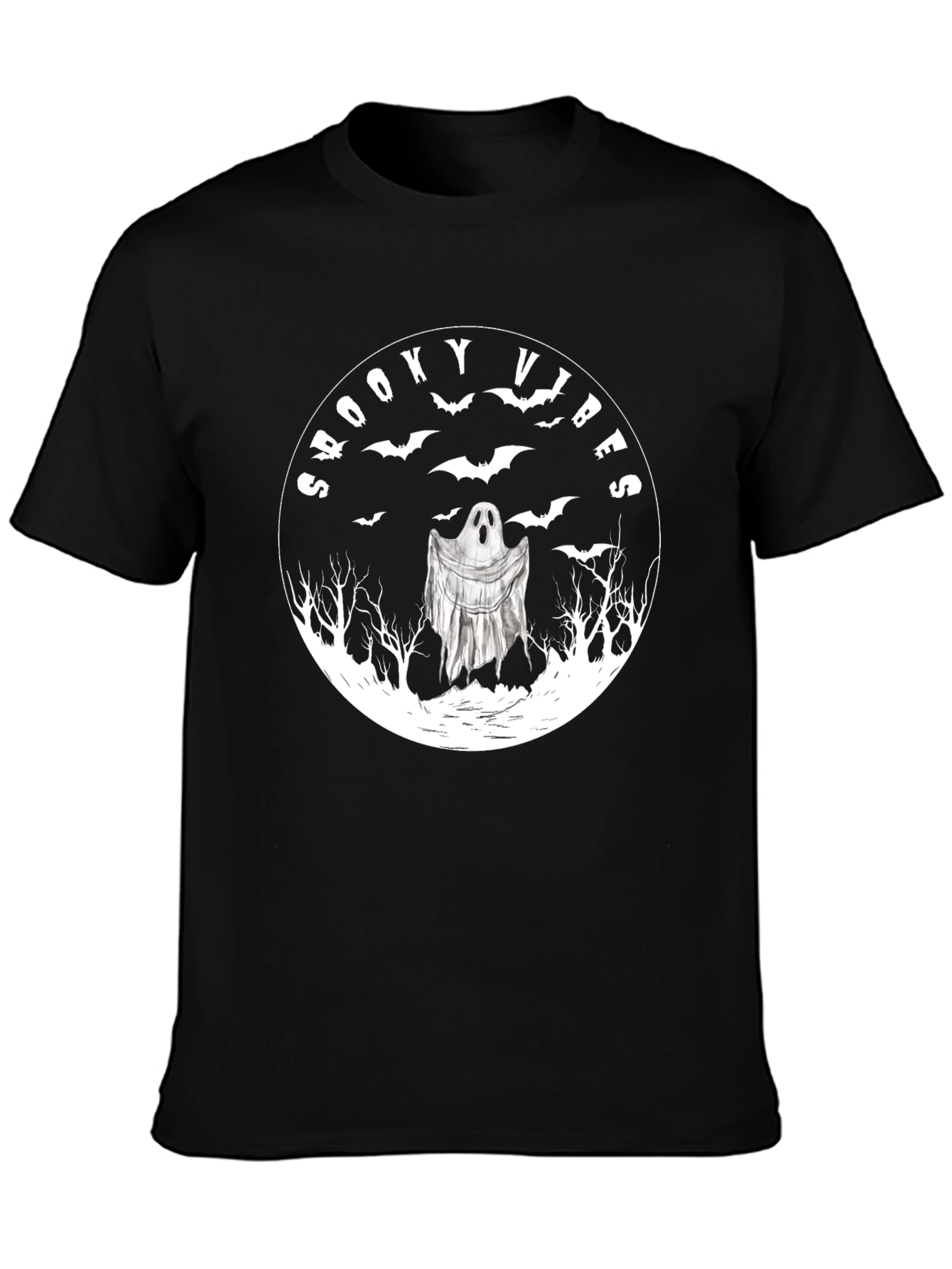 Black Spooky Vibes Ghost Graphic T-Shirt view 3