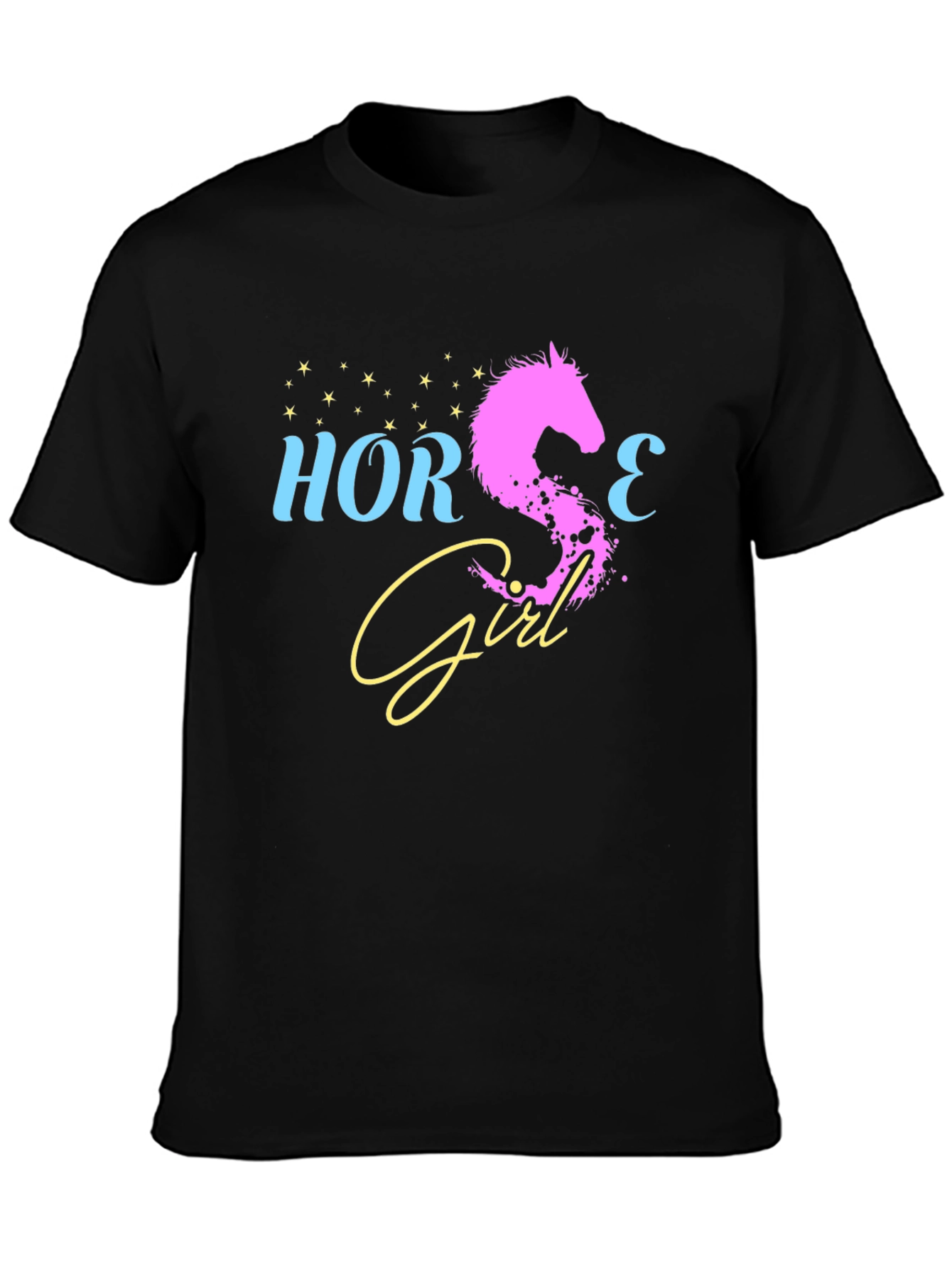 Black Horse Girl Graphic Tee - Black Cotton T-Shirt view 3