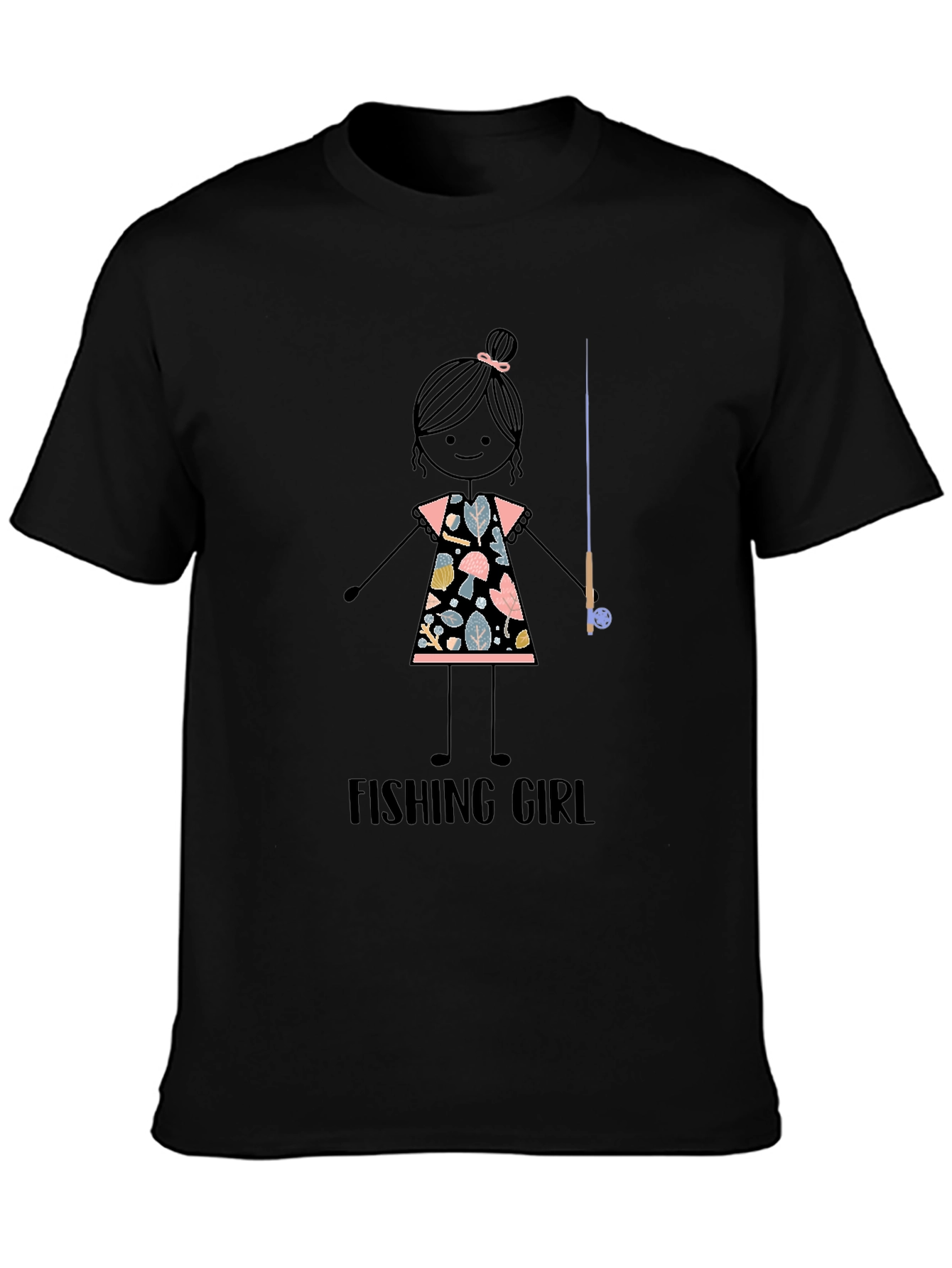 Black Fishing Girl Graphic Tee - Stylish Angler T-Shirt view 3