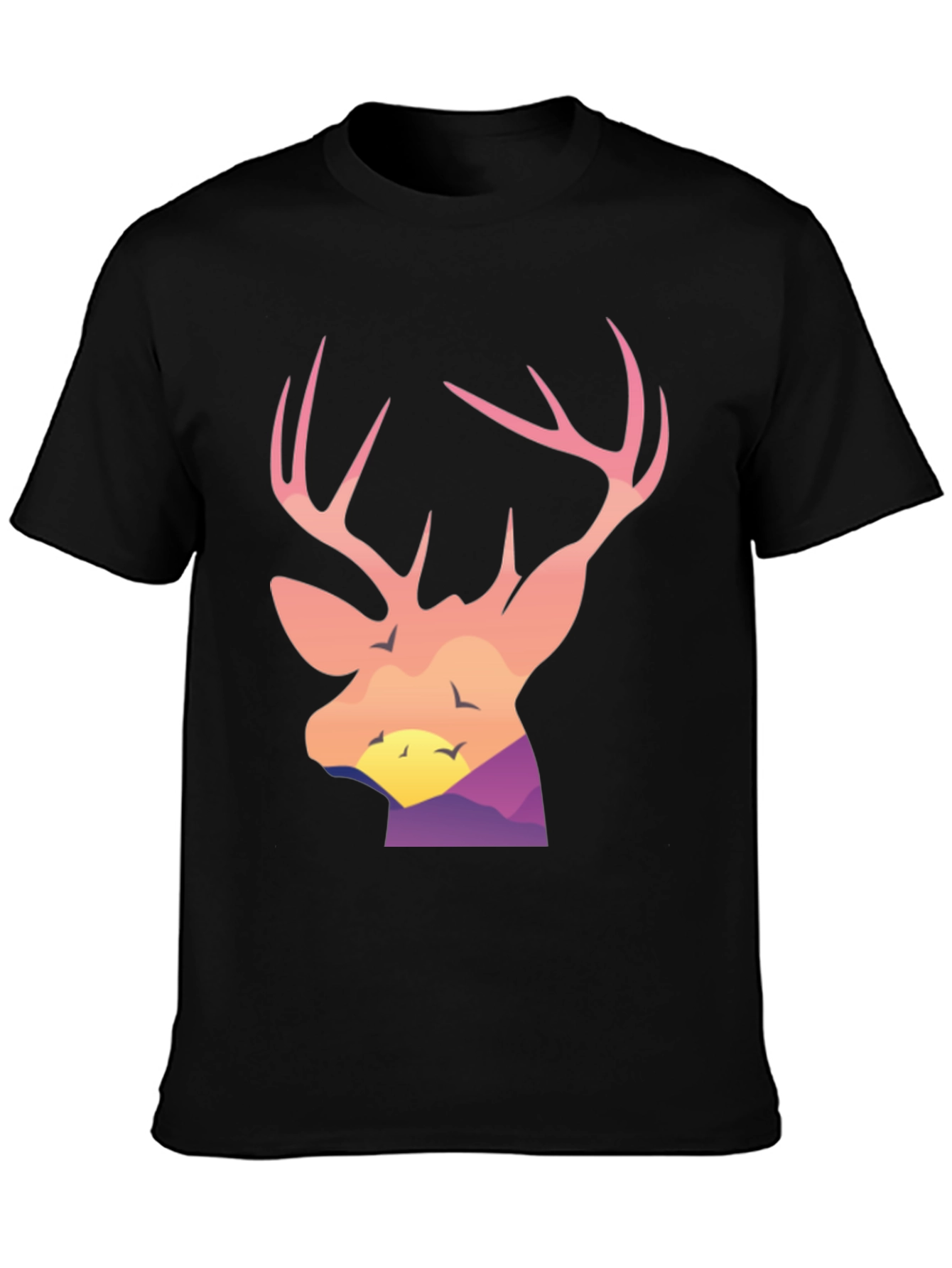 Black Deer Head Sunset Graphic Tee - Black Cotton Blend Shirt view 3