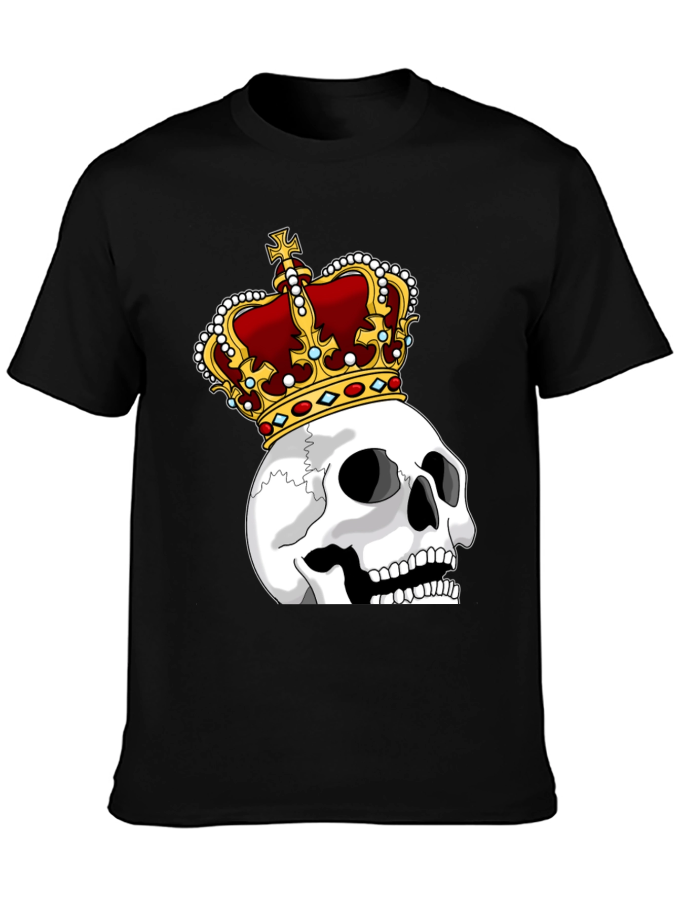Black Skull King Graphic Tee - Black Cotton T-Shirt view 3