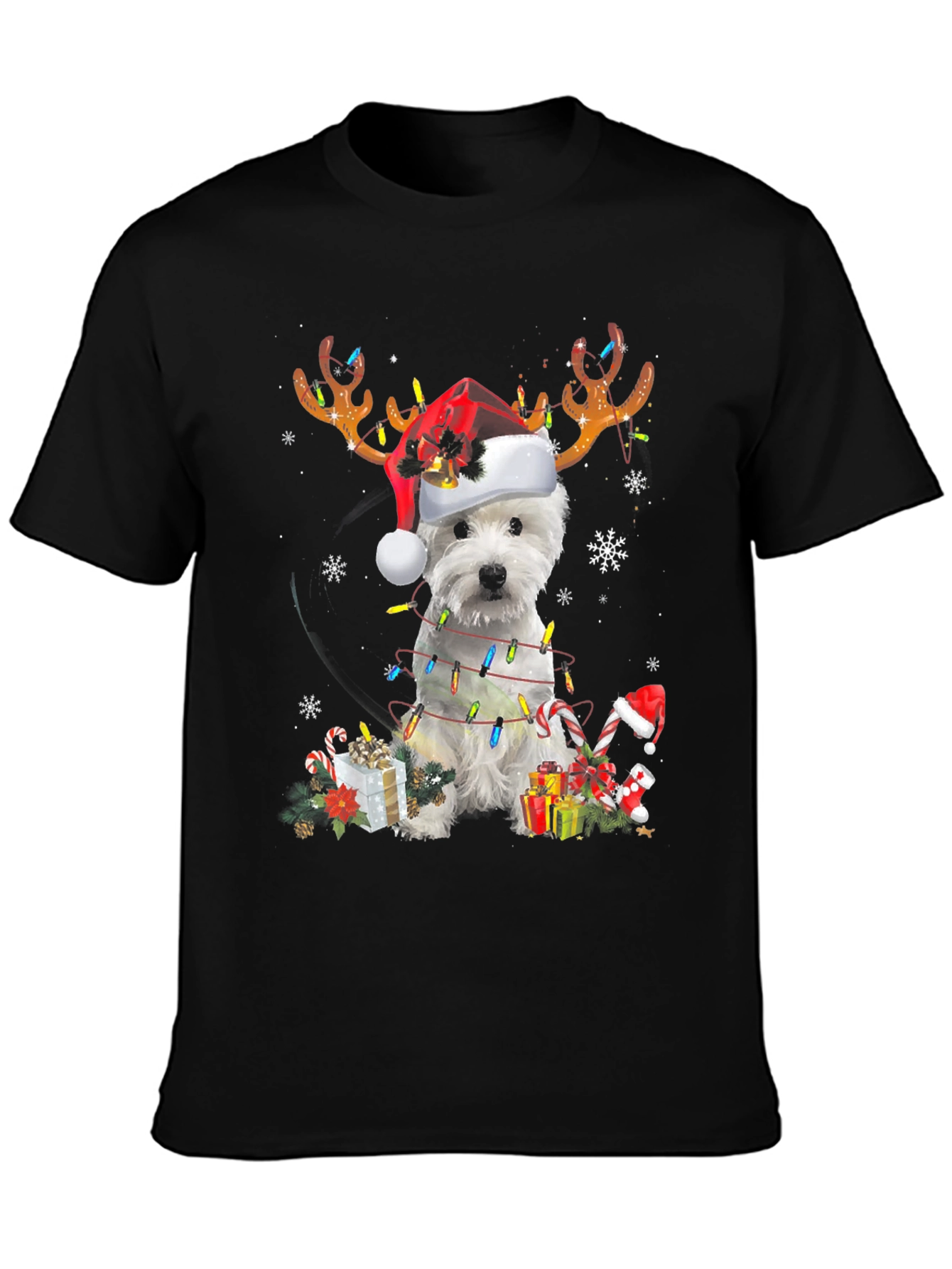 Dog Christmas T-Shirt - Reindeer Antlers Santa Hat - 3