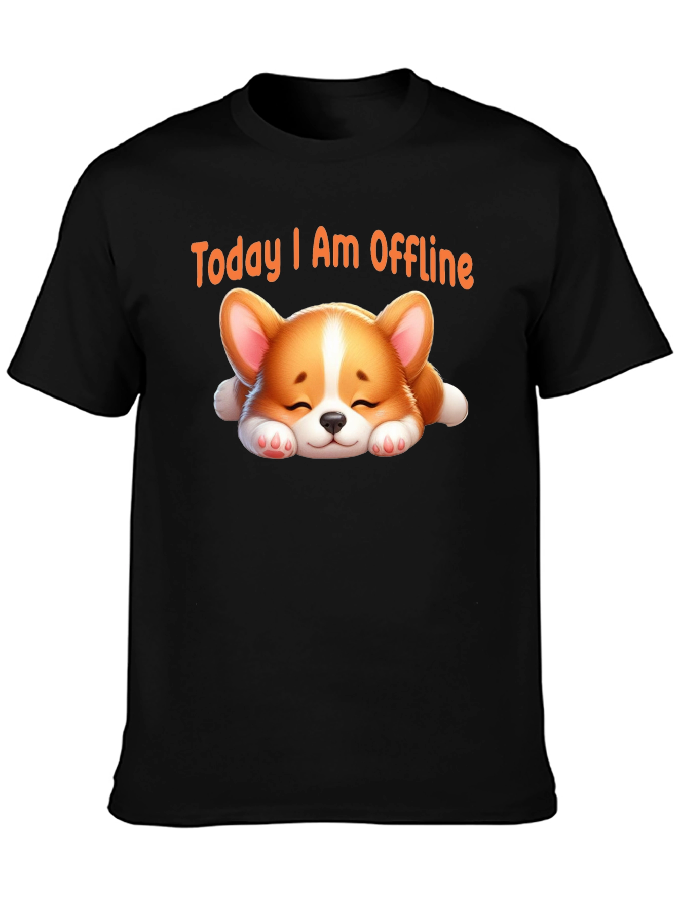 Black Today I Am Offline T-Shirt - Cute Sleeping Corgi view 3