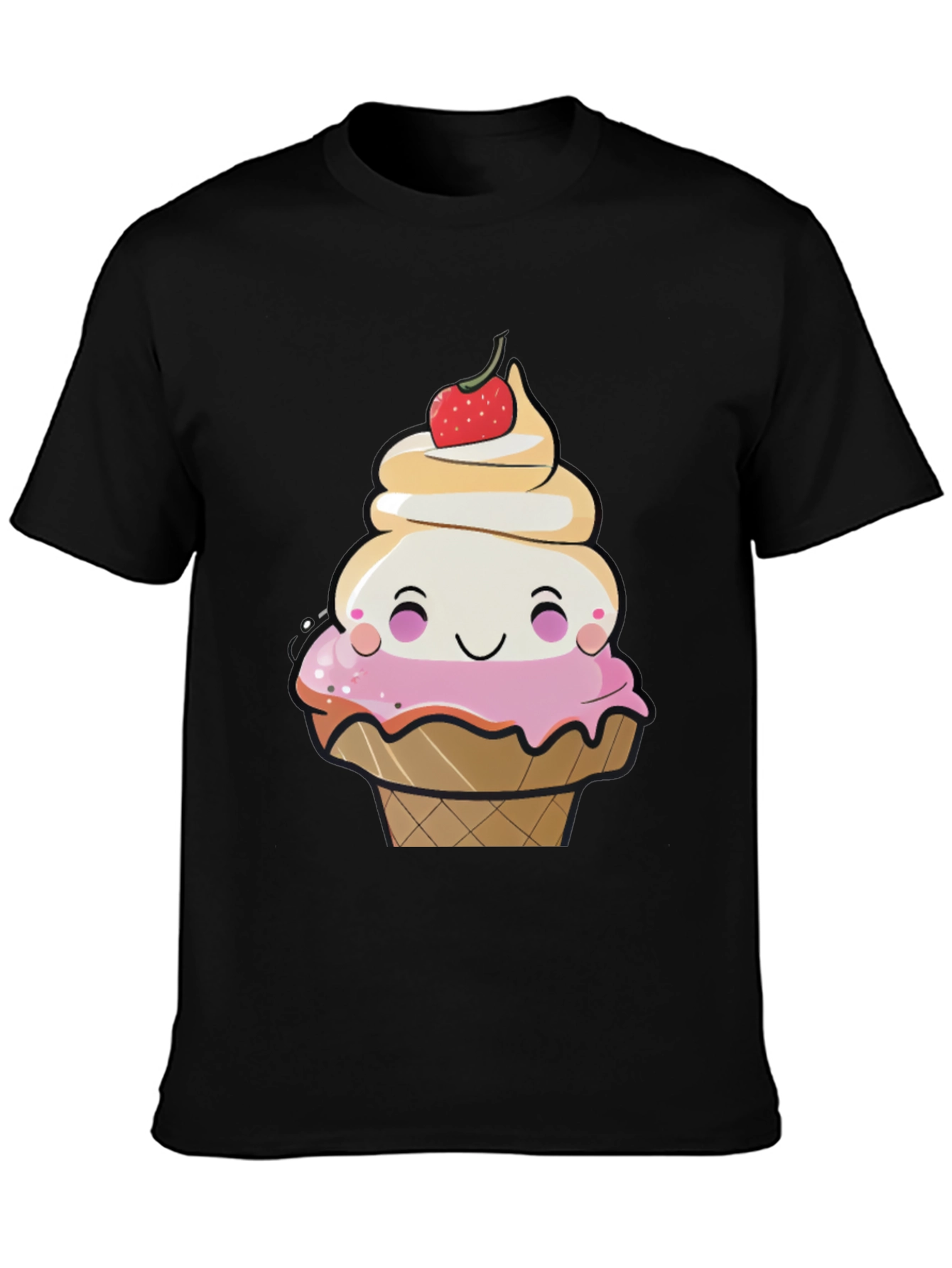 Black Cute Ice Cream Cone Graphic T-Shirt view 3