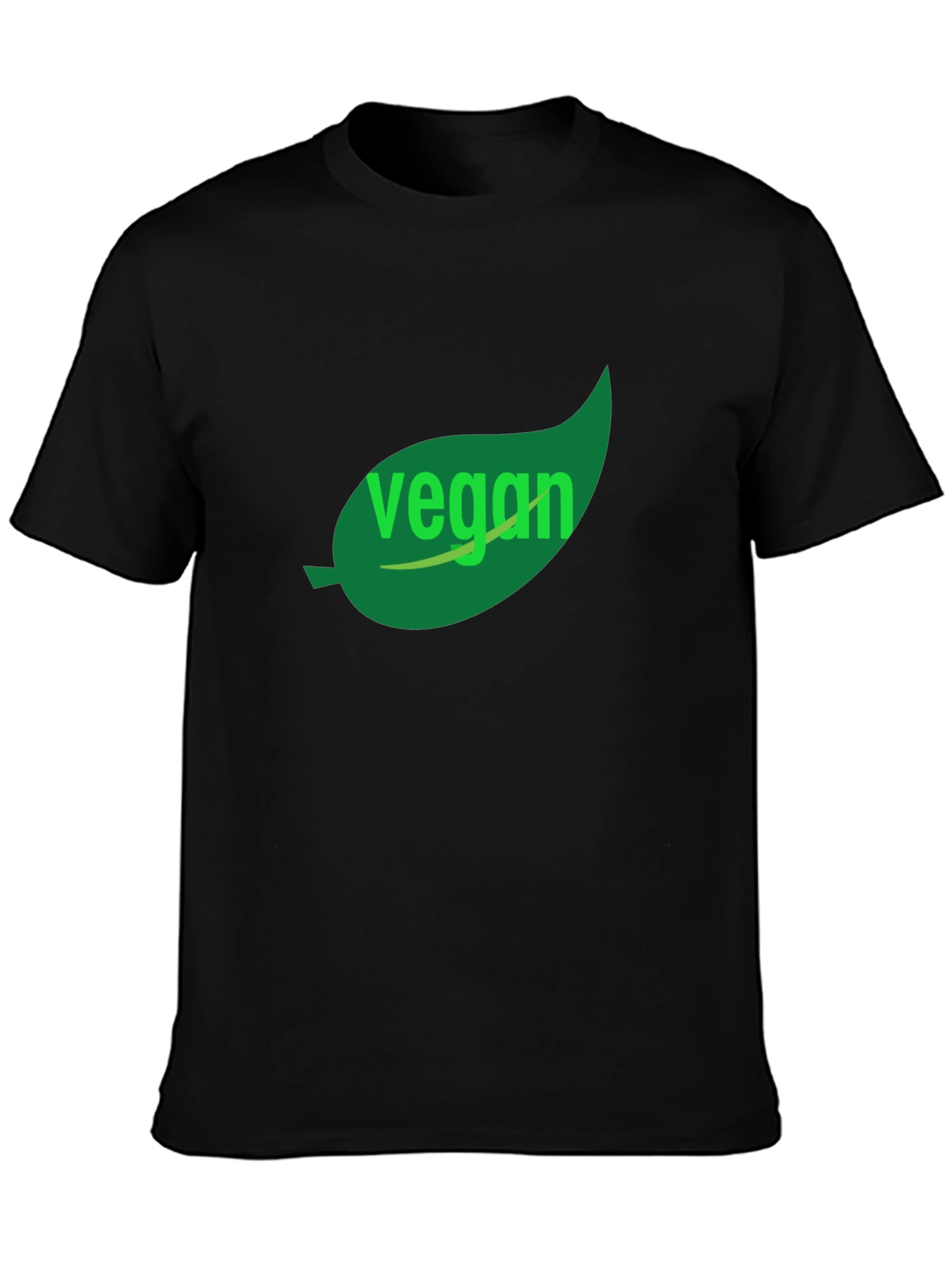 Black Vegan T-Shirt - Green Leaf Design, Black Cotton view 3