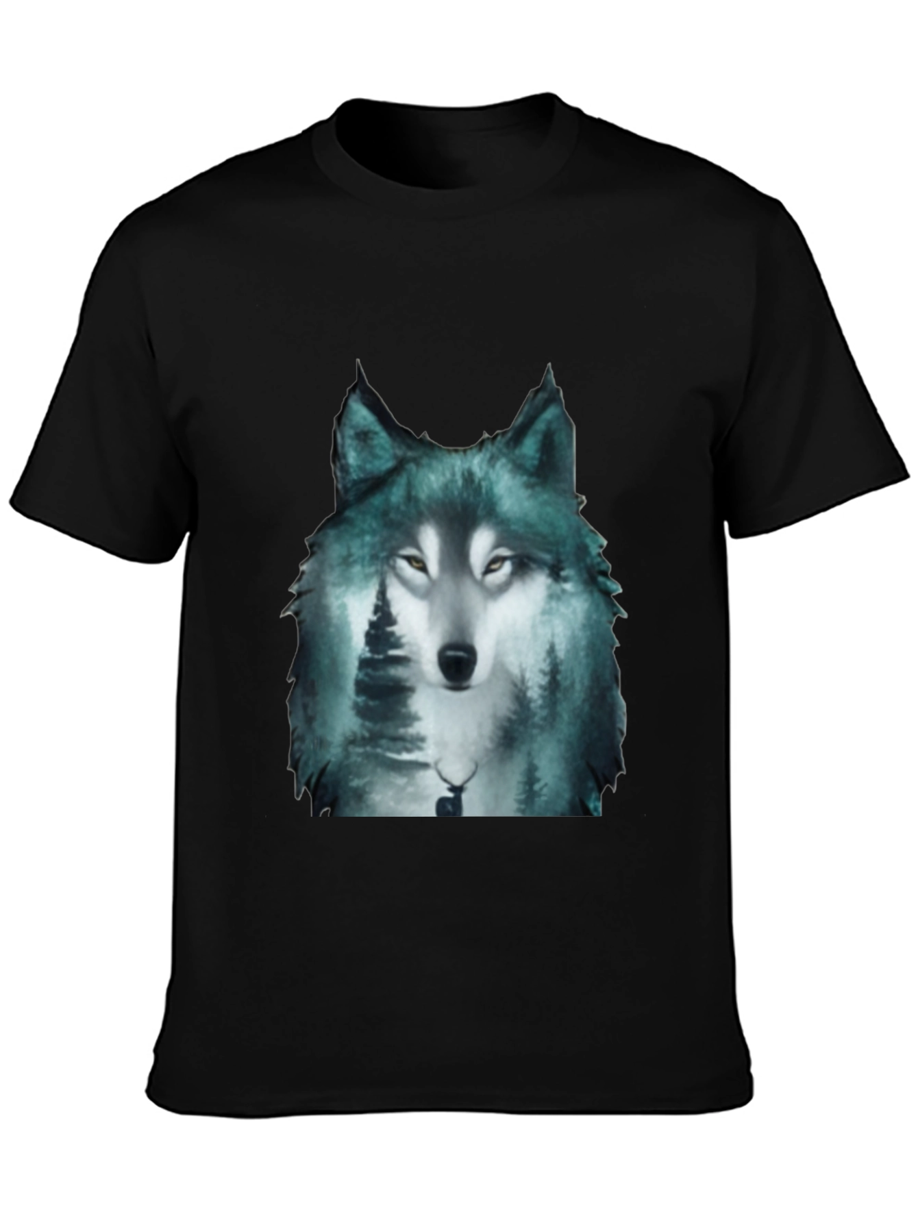 Black Wolf Forest Print Black T-Shirt view 3
