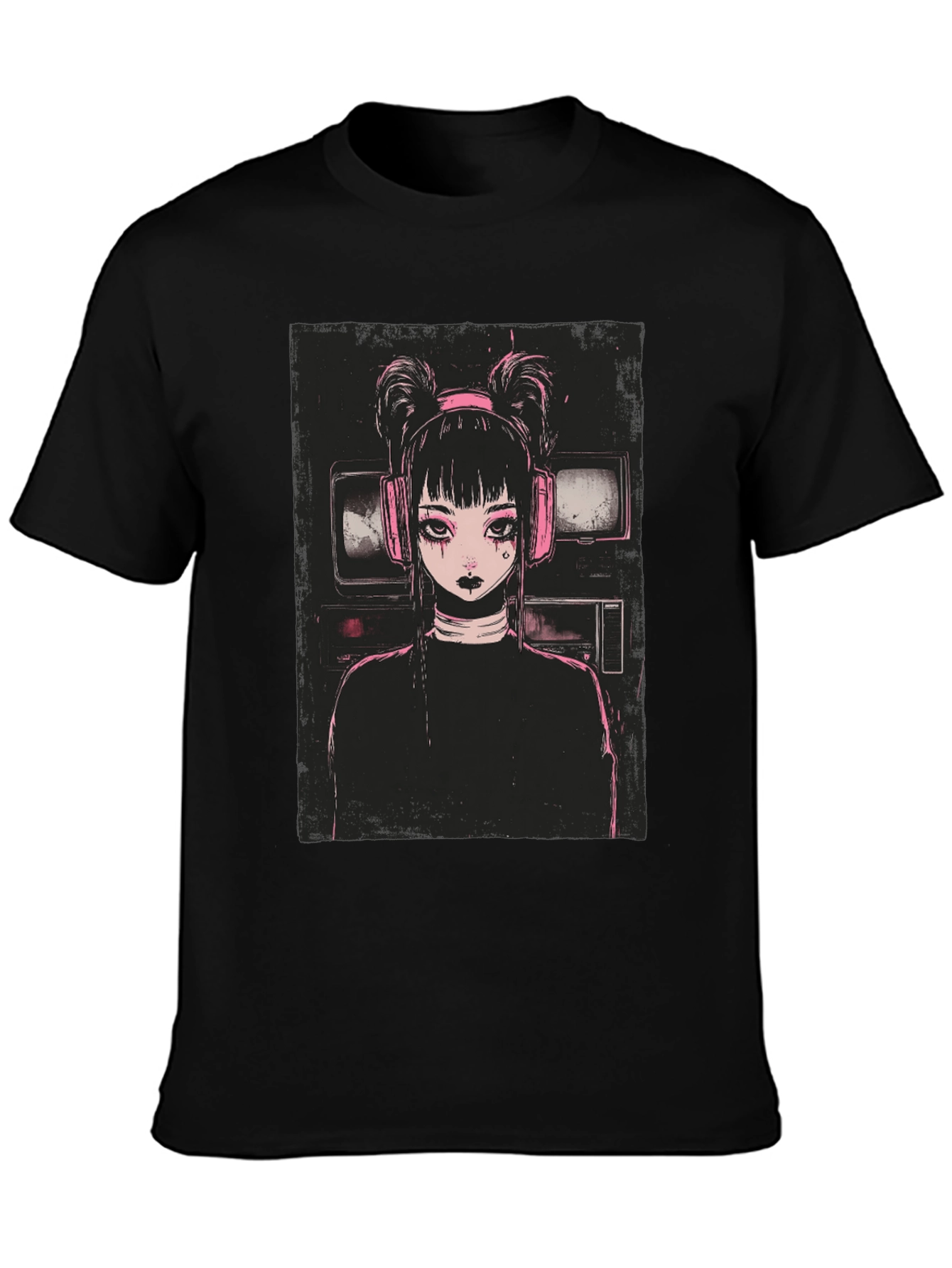 Black Anime Girl Graphic Tee - Black Cotton Blend view 3