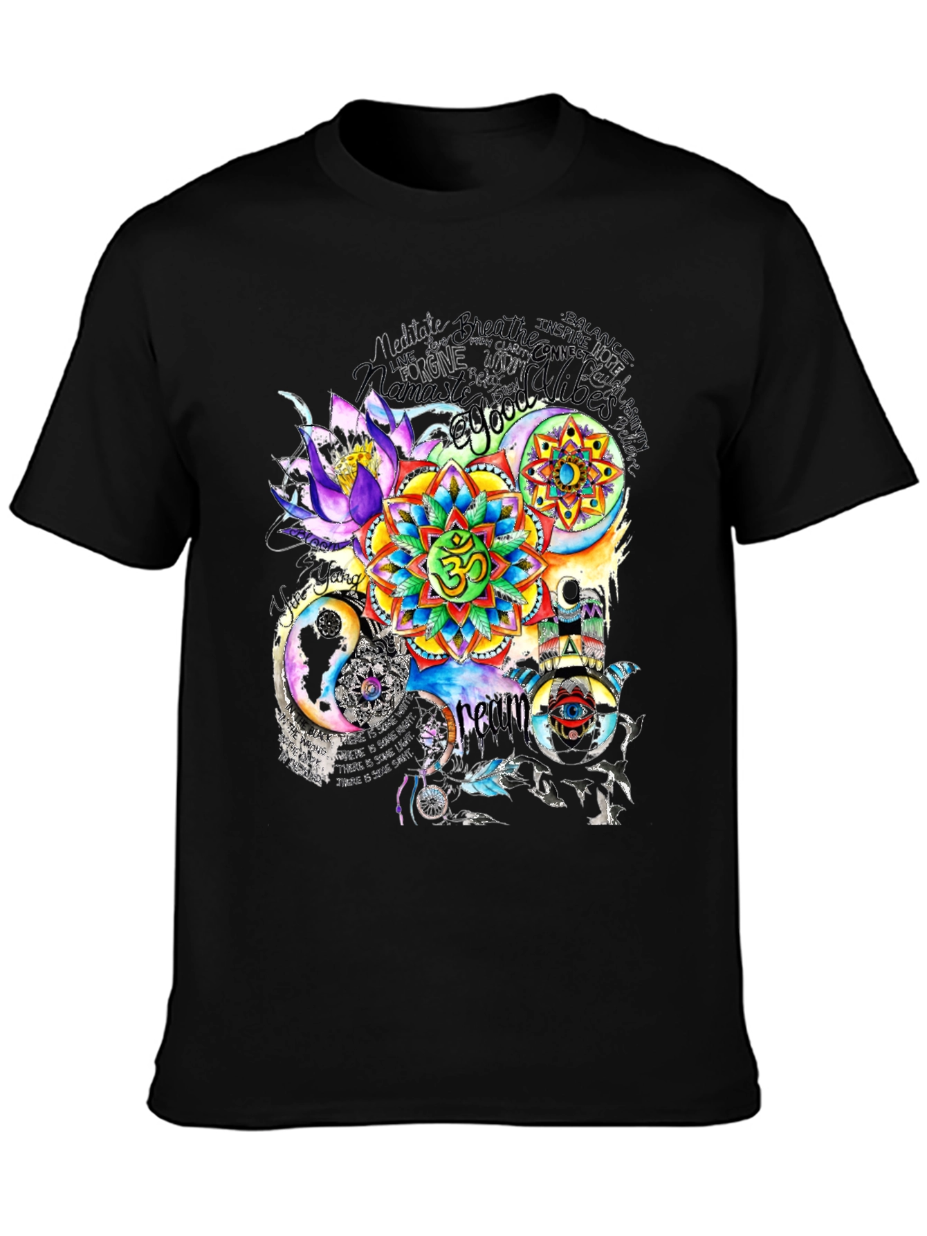 Black Om Mandala Print T-Shirt view 3