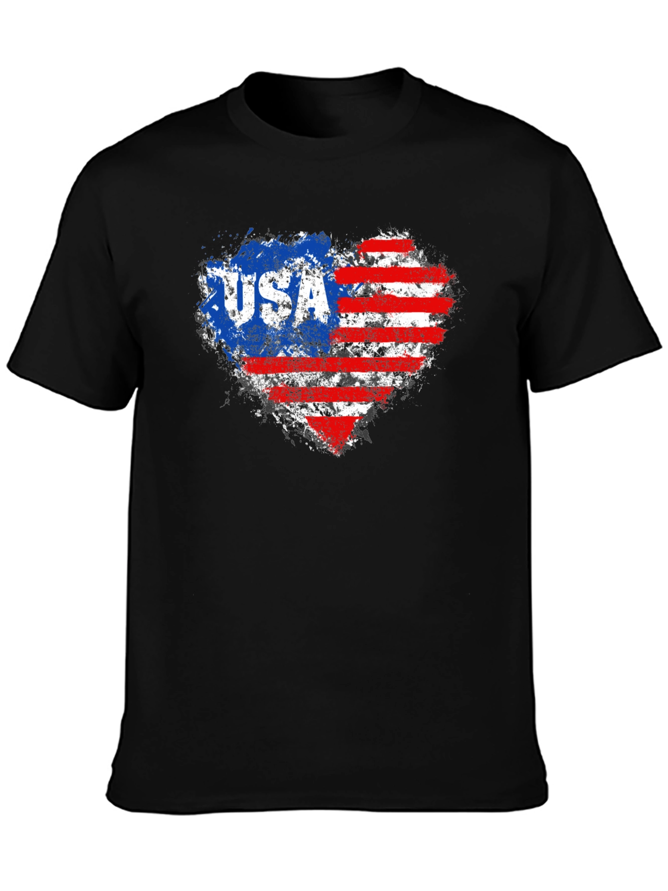 Black USA Flag Heart Graphic Tee - Patriotic American Pride T-Shirt view 3