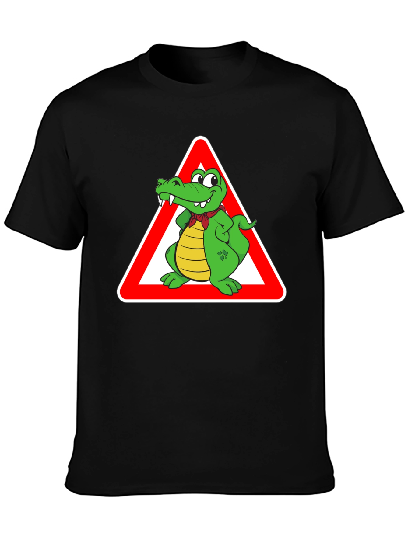 Black Cartoon Alligator Warning T-Shirt view 3