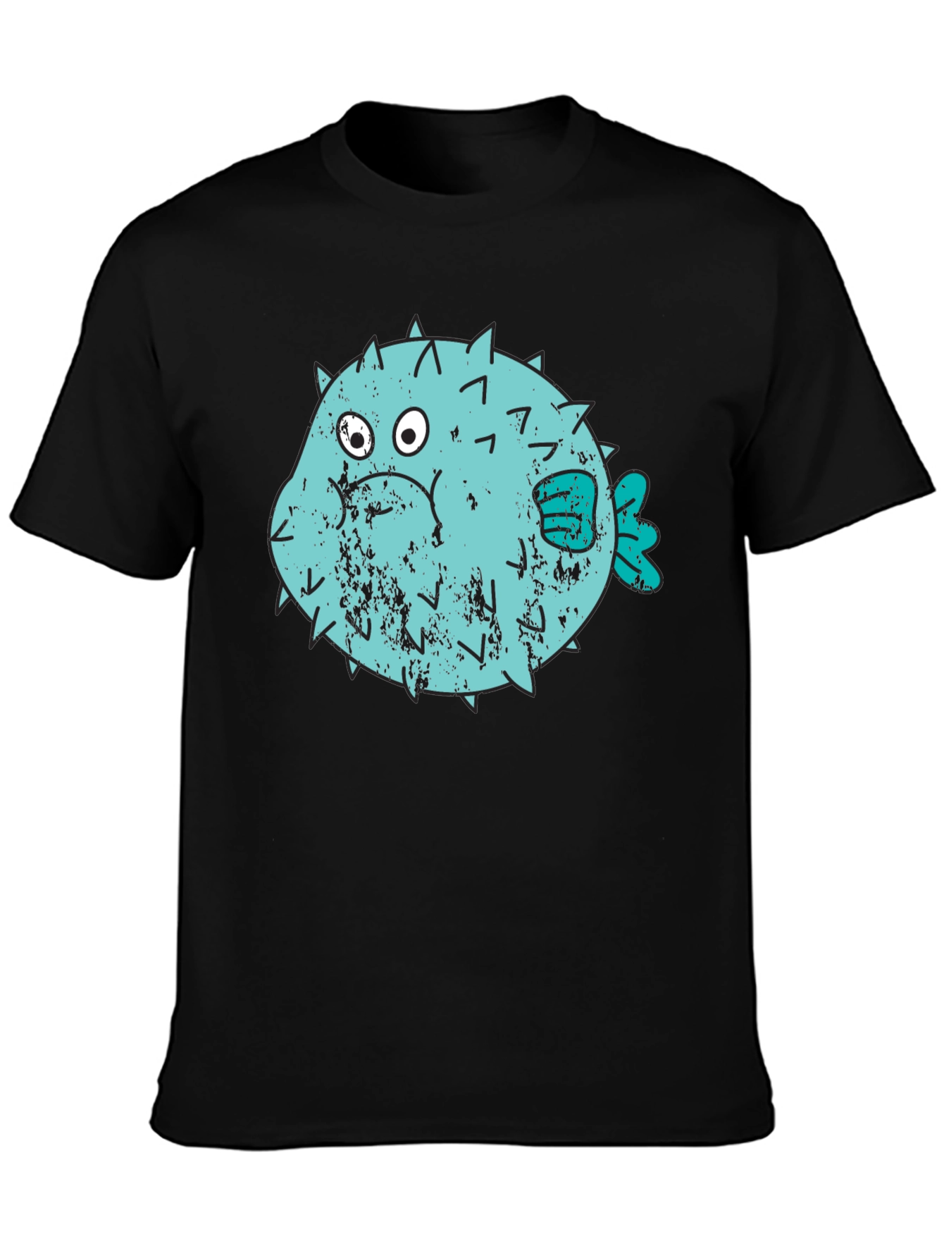 Black Puffer Fish Graphic T-Shirt - Black Crew Neck view 3