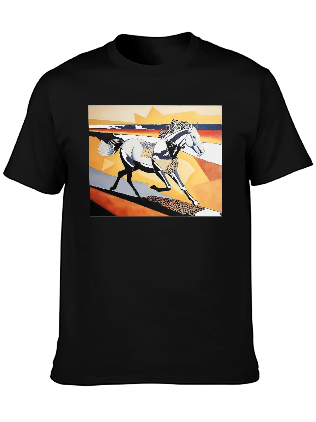 Black Abstract Horse Graphic Black T-Shirt view 3